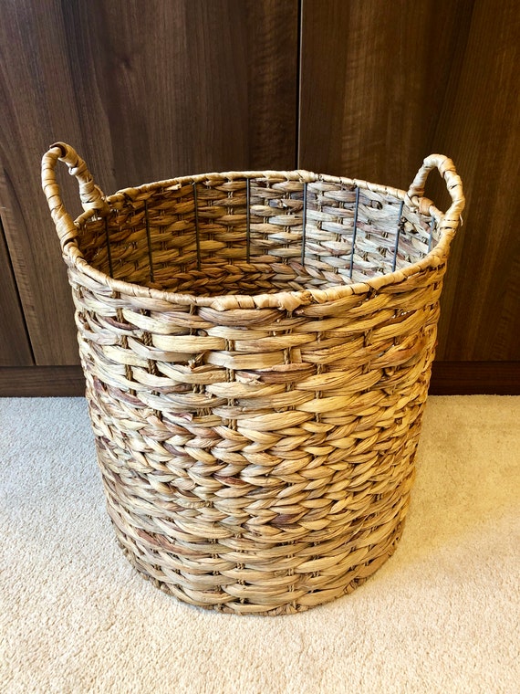 New Grey Oval Laundry Rattan Wicker Baskets Bin Bedroom Hallway Storage Shabby C