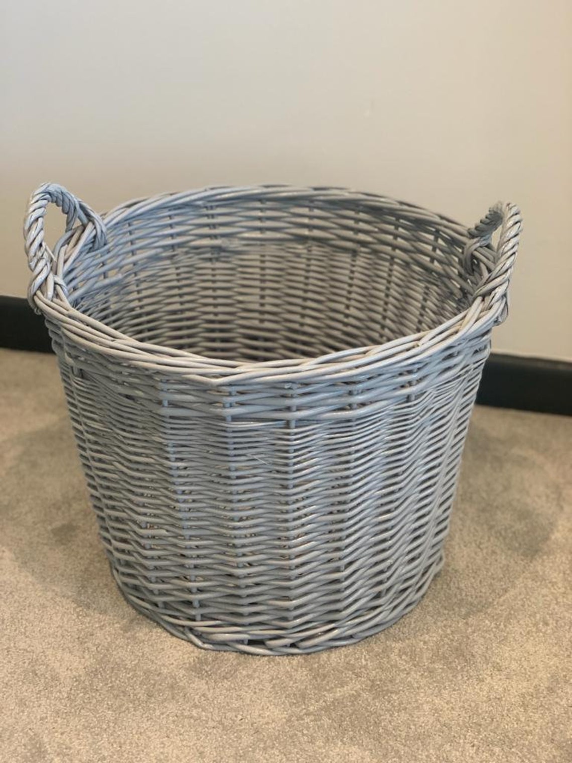 Home Delights Grey Round Handmade Double Wicker Basket Laundry Etsy