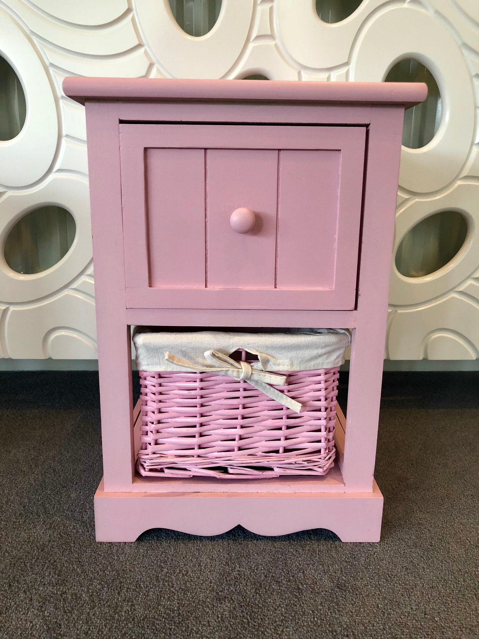 Pink Bedside Table Wicker Storage Basket Bedroom Furniture Etsy