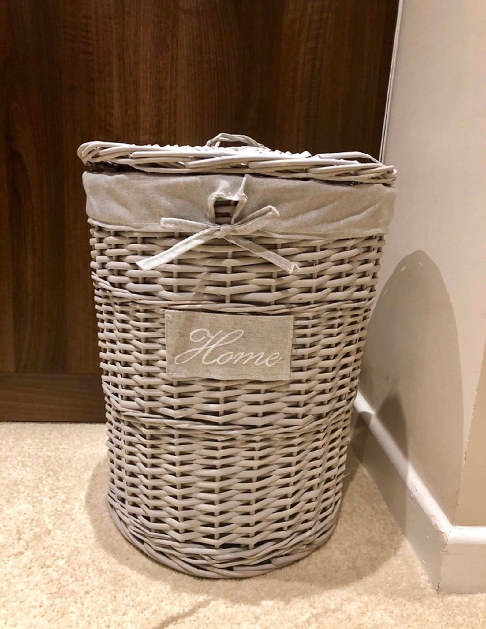 Large Grey Wicker Laundry Basket Home' Shabby Chic Rustic Etsy