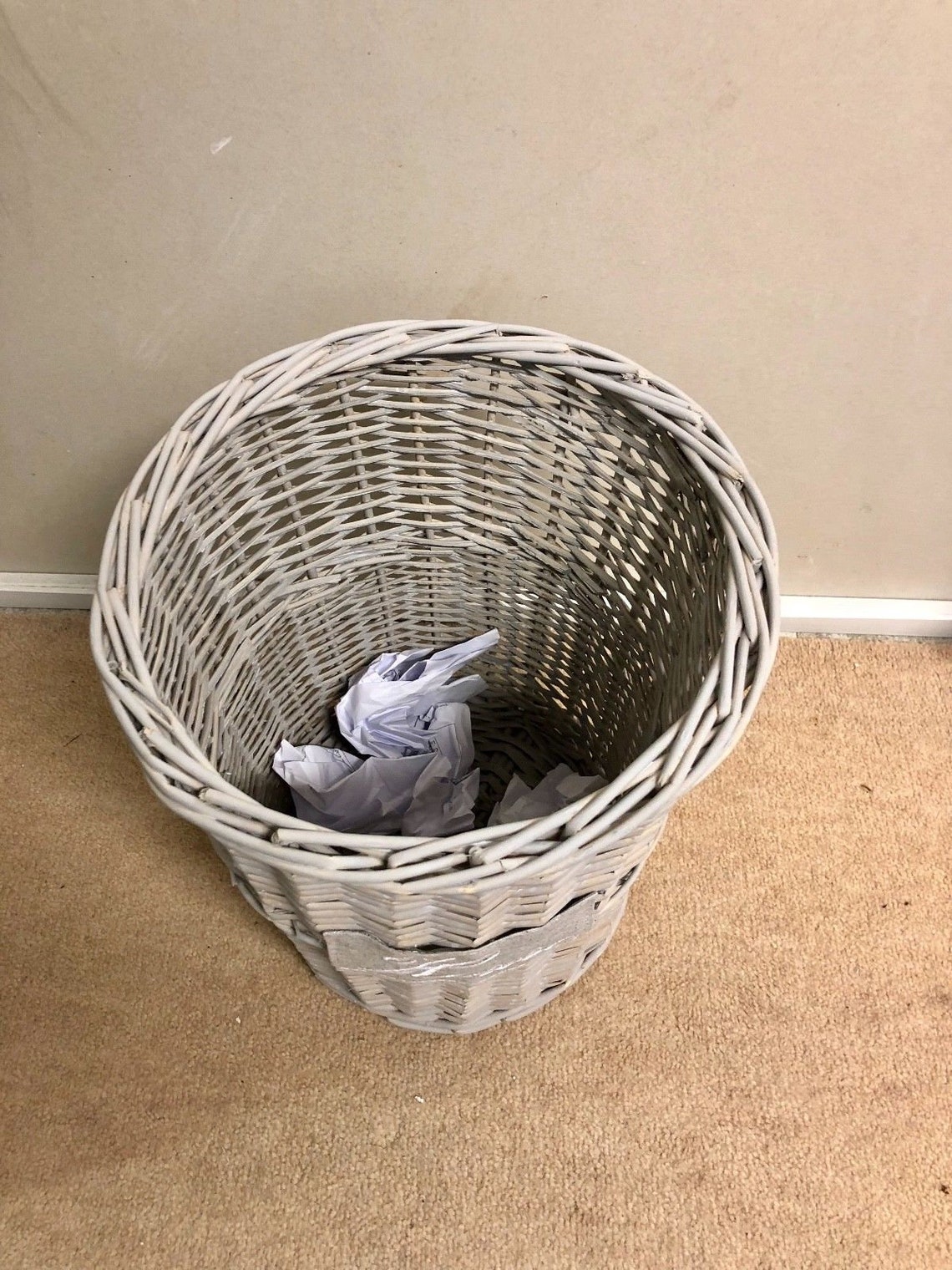 Grey Rattan Square Wicker Waste Paper Bin Storage Basket