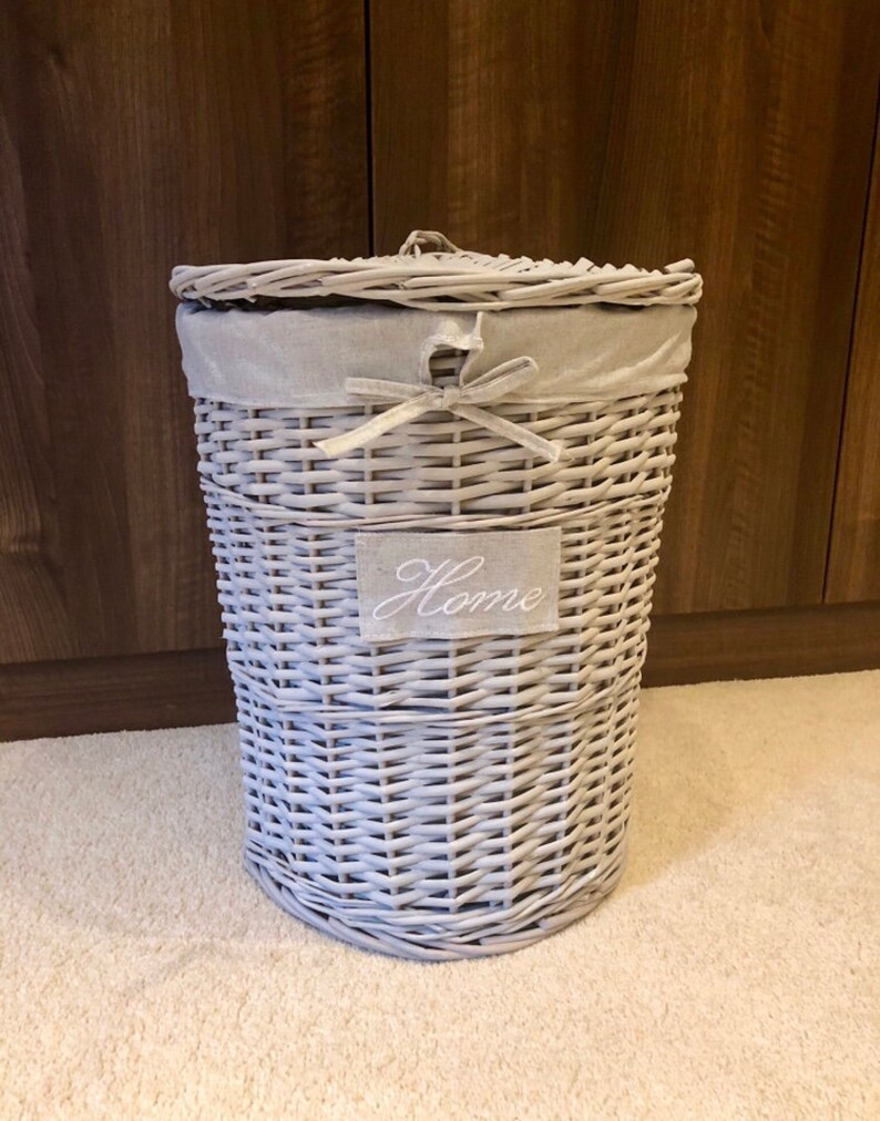 Large Grey Wicker Laundry Basket Home' Shabby Chic Rustic Etsy