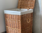 Large Light Brown Honey Walnut Wicker Laundry Basket Shabby Chic Rustic Storage Solution