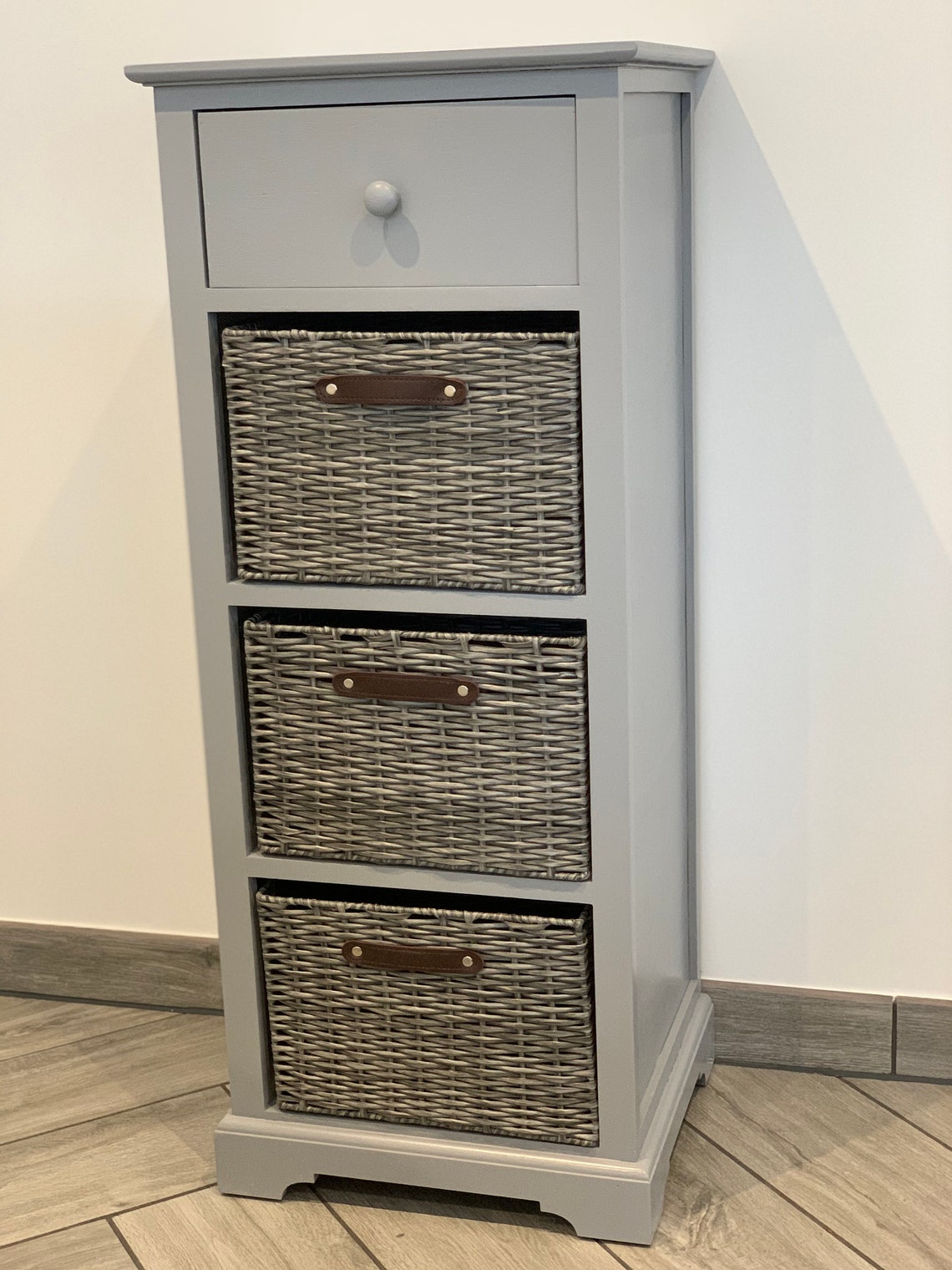 Grey Modern Sleek Storage Unit Drawers Wicker Baskets Office Etsy UK