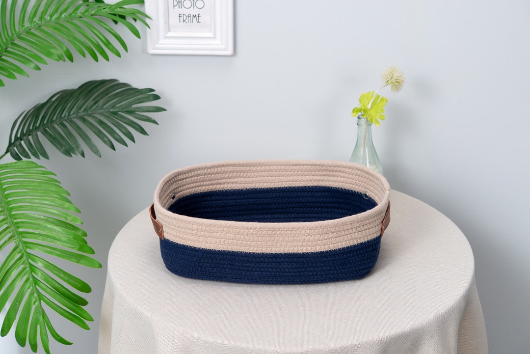 Woven Cotton Rope Basket / Small Hamper Basket / Blue Bathroom Basket / 100 Eco Friendly / NO
