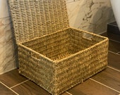 Extra Large Family Sized Golden Brown Seagrass Storage Basket Handmade Chest With Lid