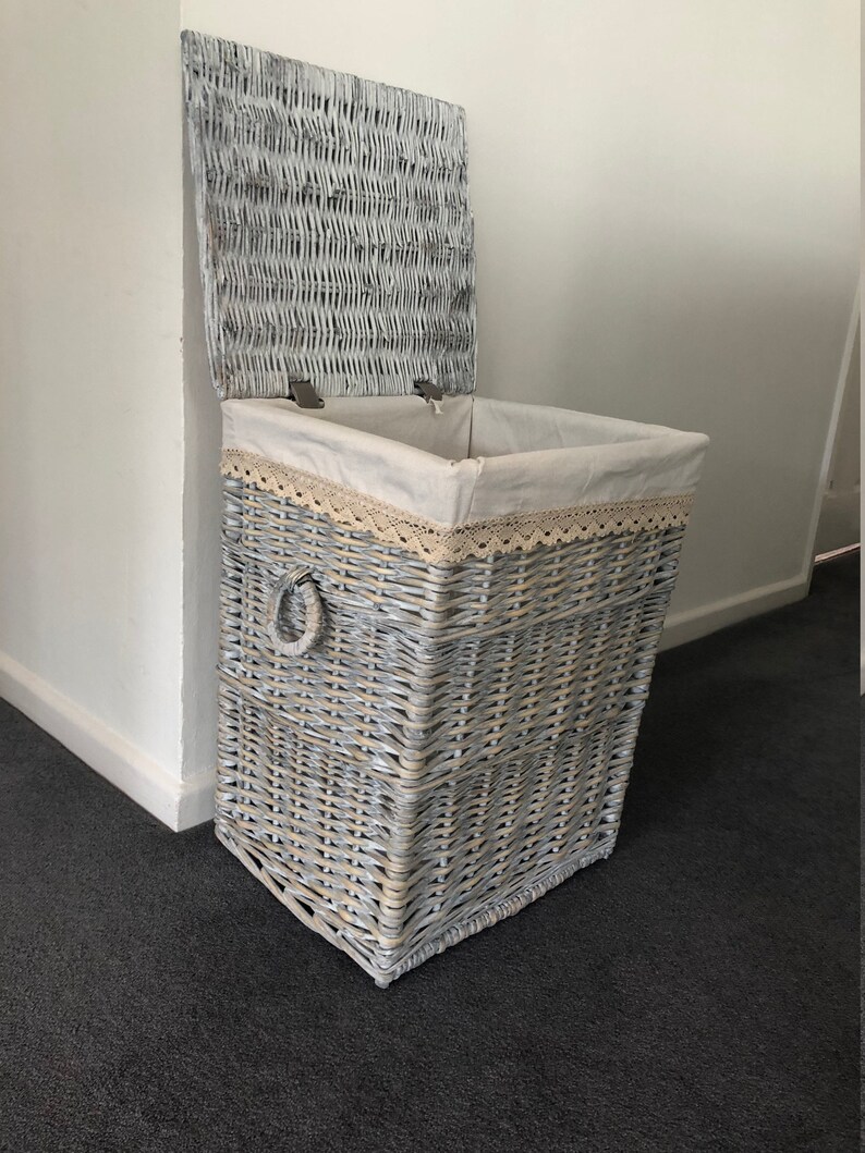 Large Grey Wicker Laundry Basket Shabby Chic Rustic Distressed Etsy
