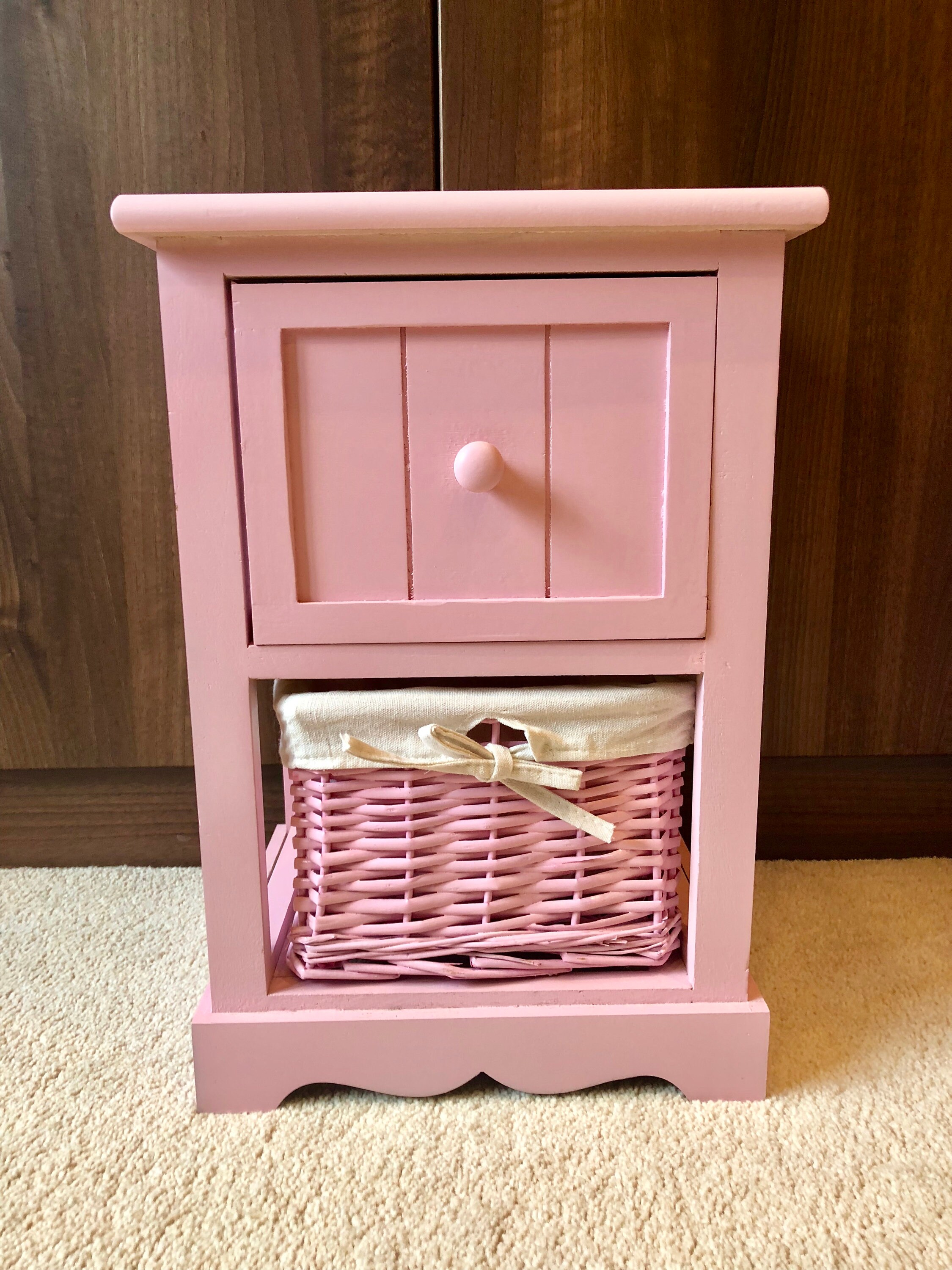 Pink Bedside Table Wicker Storage Basket Bedroom Furniture Etsy
