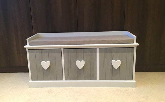 Grey White Vintage Wooden Storage Unit Bench Seat Shabby Chic Etsy
