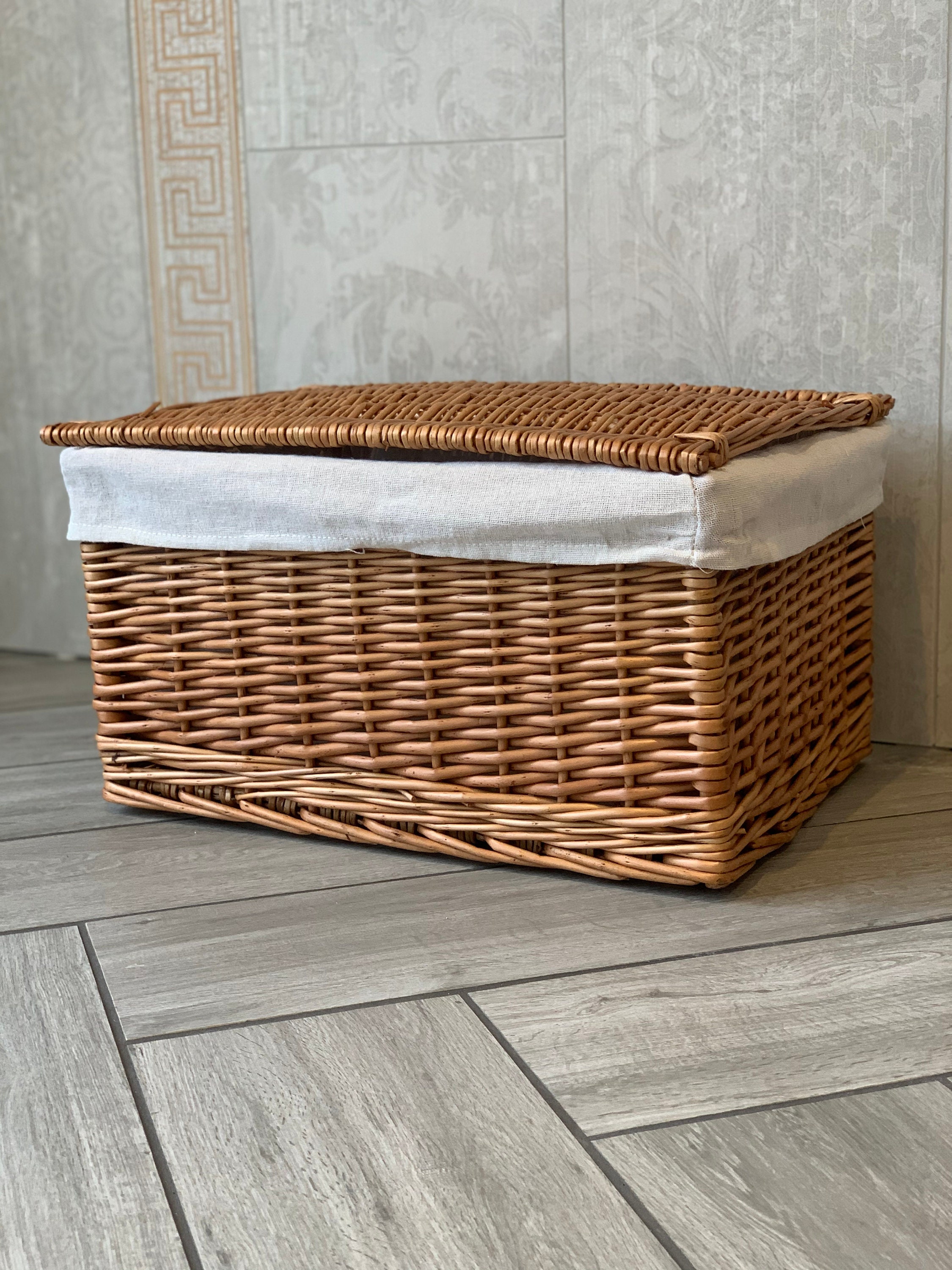 New Wicker Natural Style Basket With Lid And Lining Hamper Etsy
