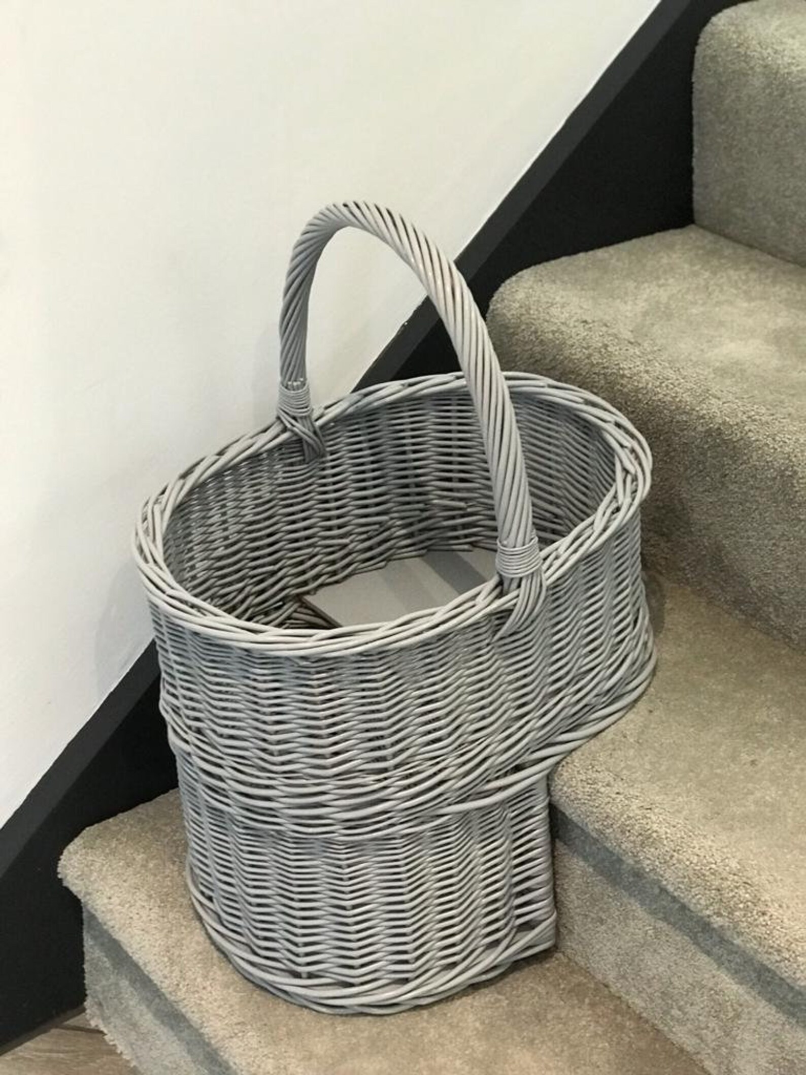 Home Delights Grey Wicker Stairs Basket / Storage Declutter Etsy