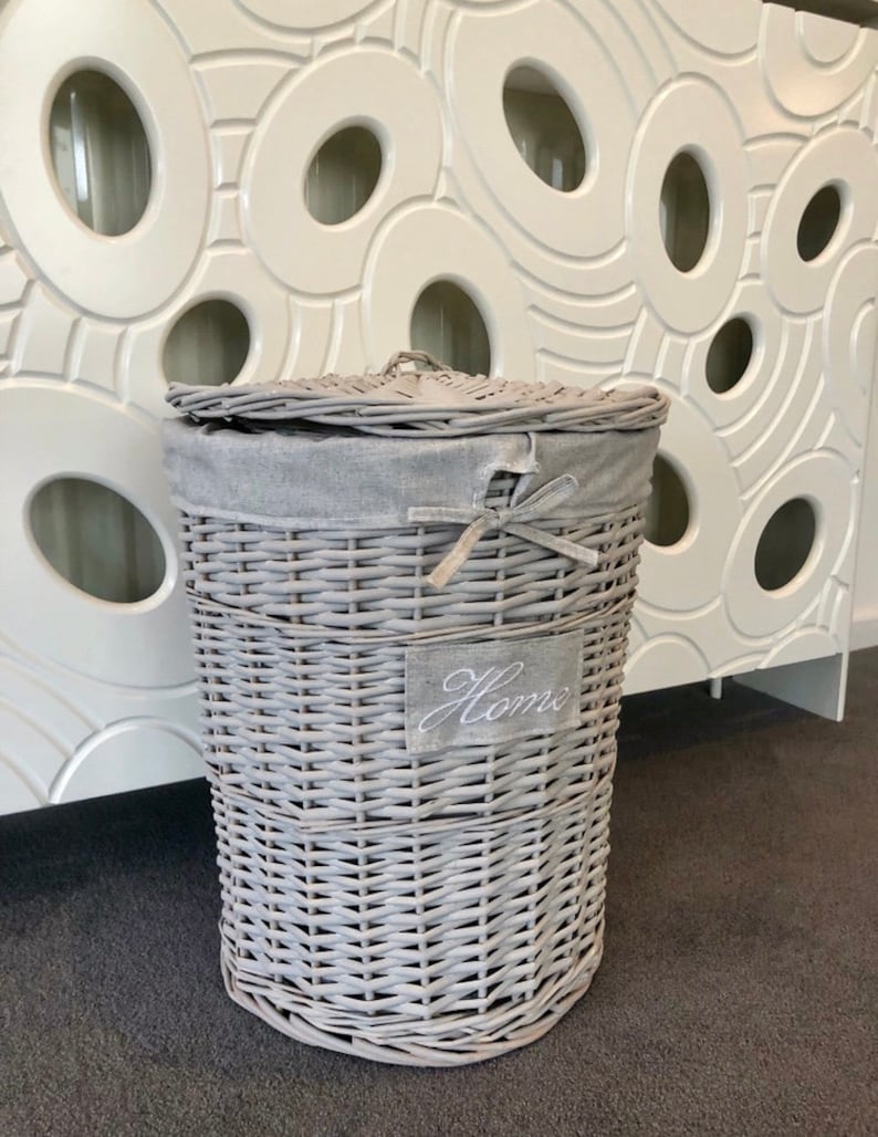 Large Grey Wicker Laundry Basket Home' Shabby Chic Rustic Etsy