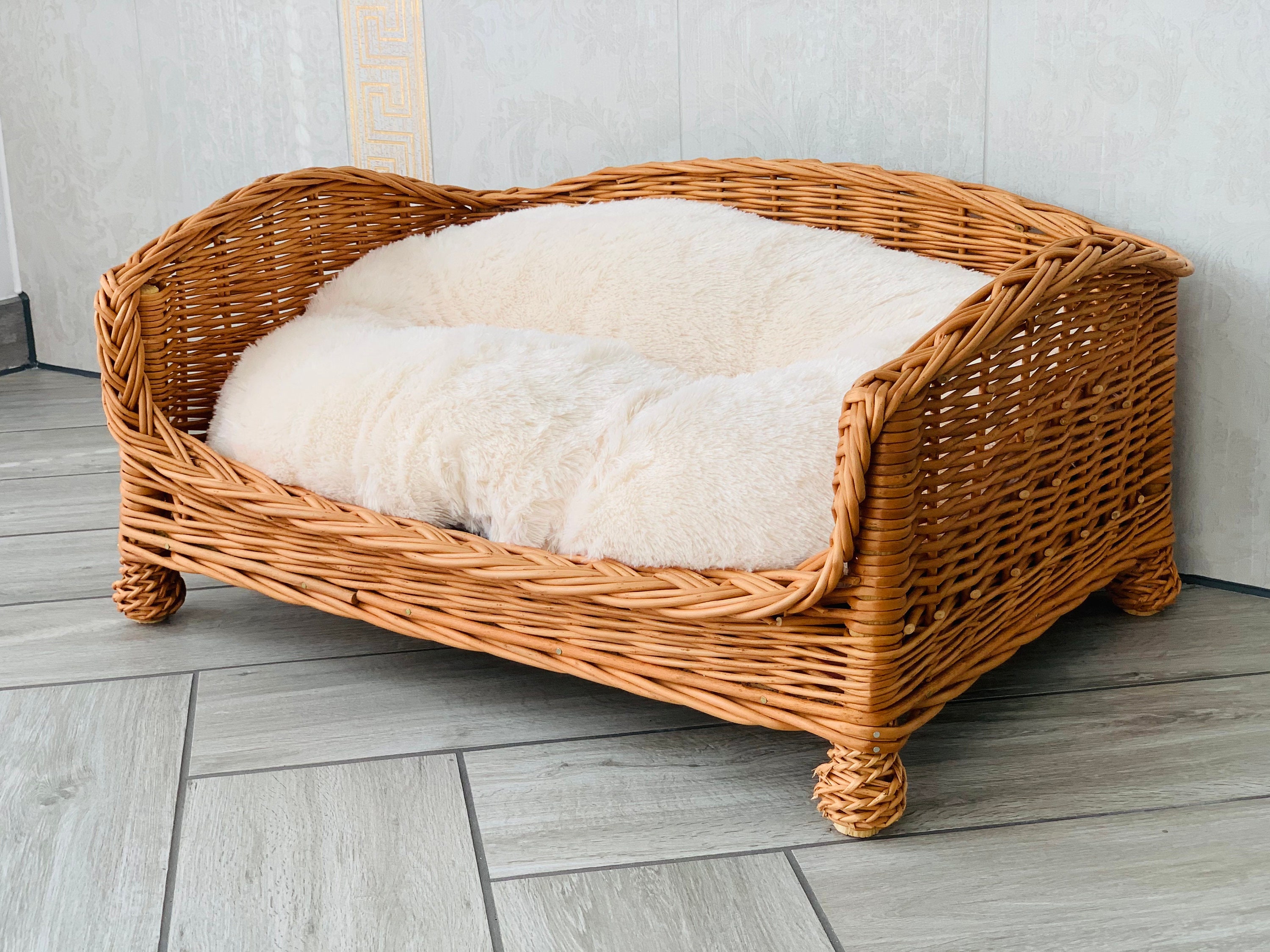 Luxury Wicker Dog Bed Handmade Settee Sofa Style With Legs Etsy