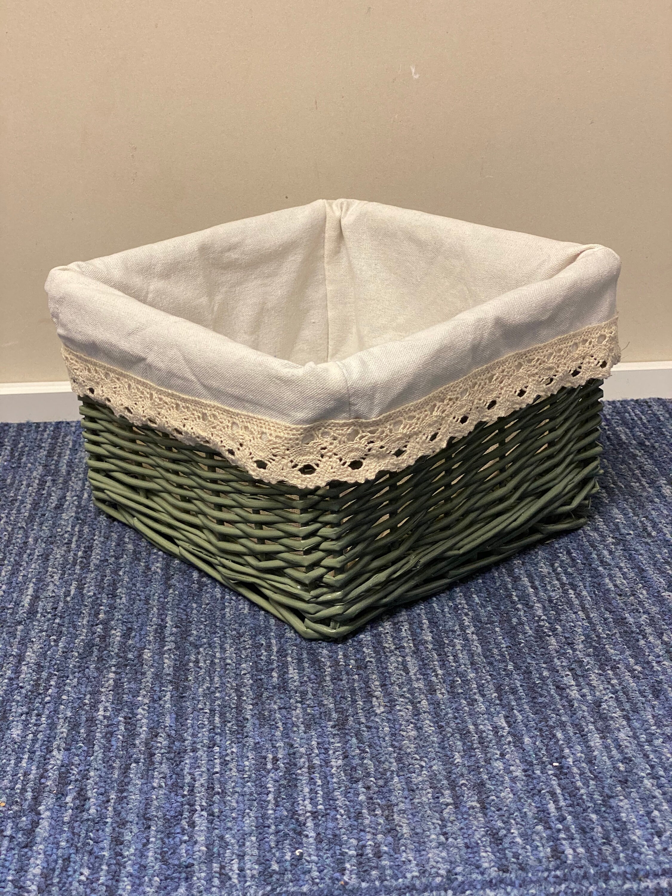 Small Sage Green Wicker Storage Baskets Lined Shabby Chic Etsy UK