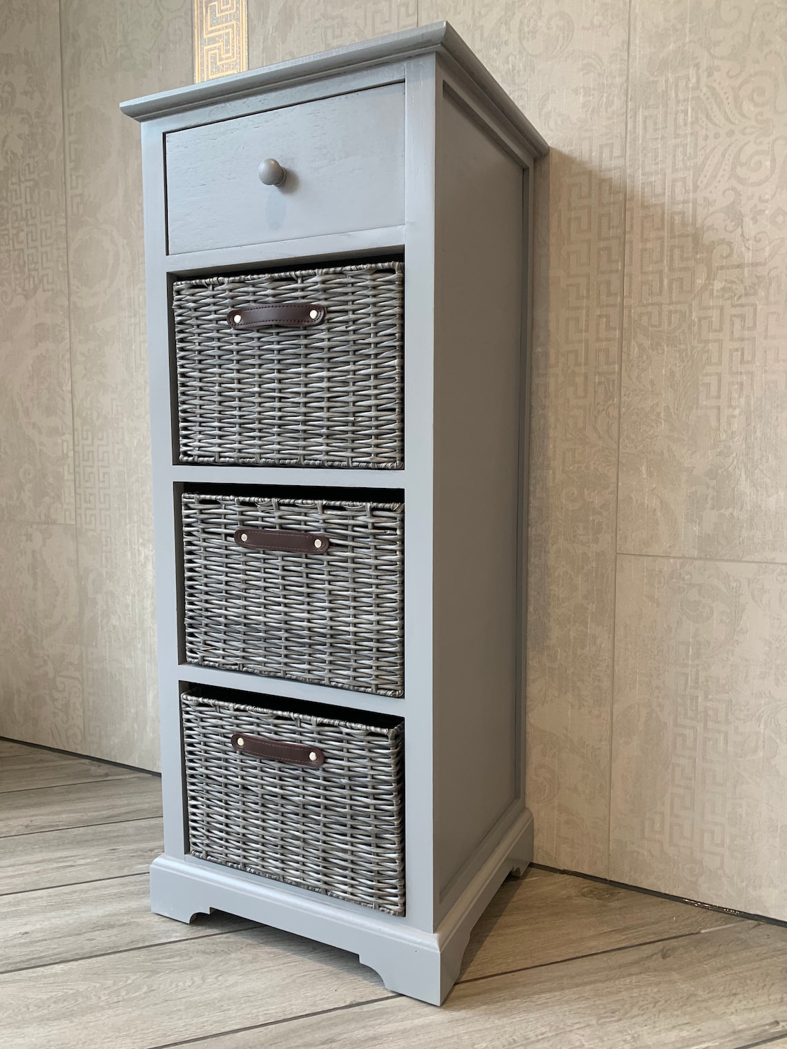 Grey Modern Sleek Storage Unit Drawers Wicker Baskets Office Etsy UK