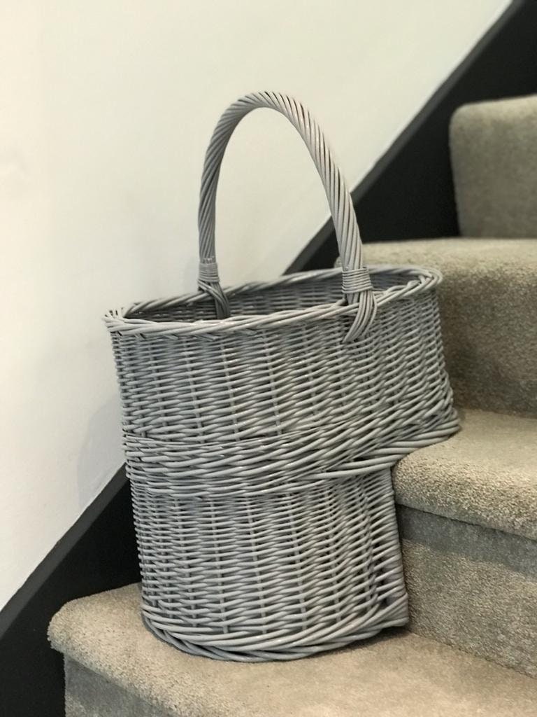 Home Delights Grey Wicker Stairs Basket / Storage Declutter Etsy