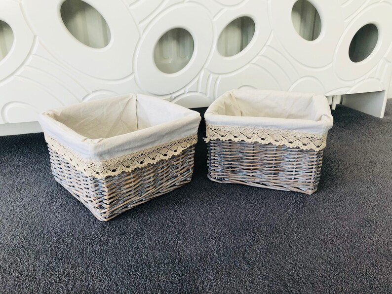 2x Small Grey Wicker Storage Baskets Shabby Chic Rustic Etsy UK