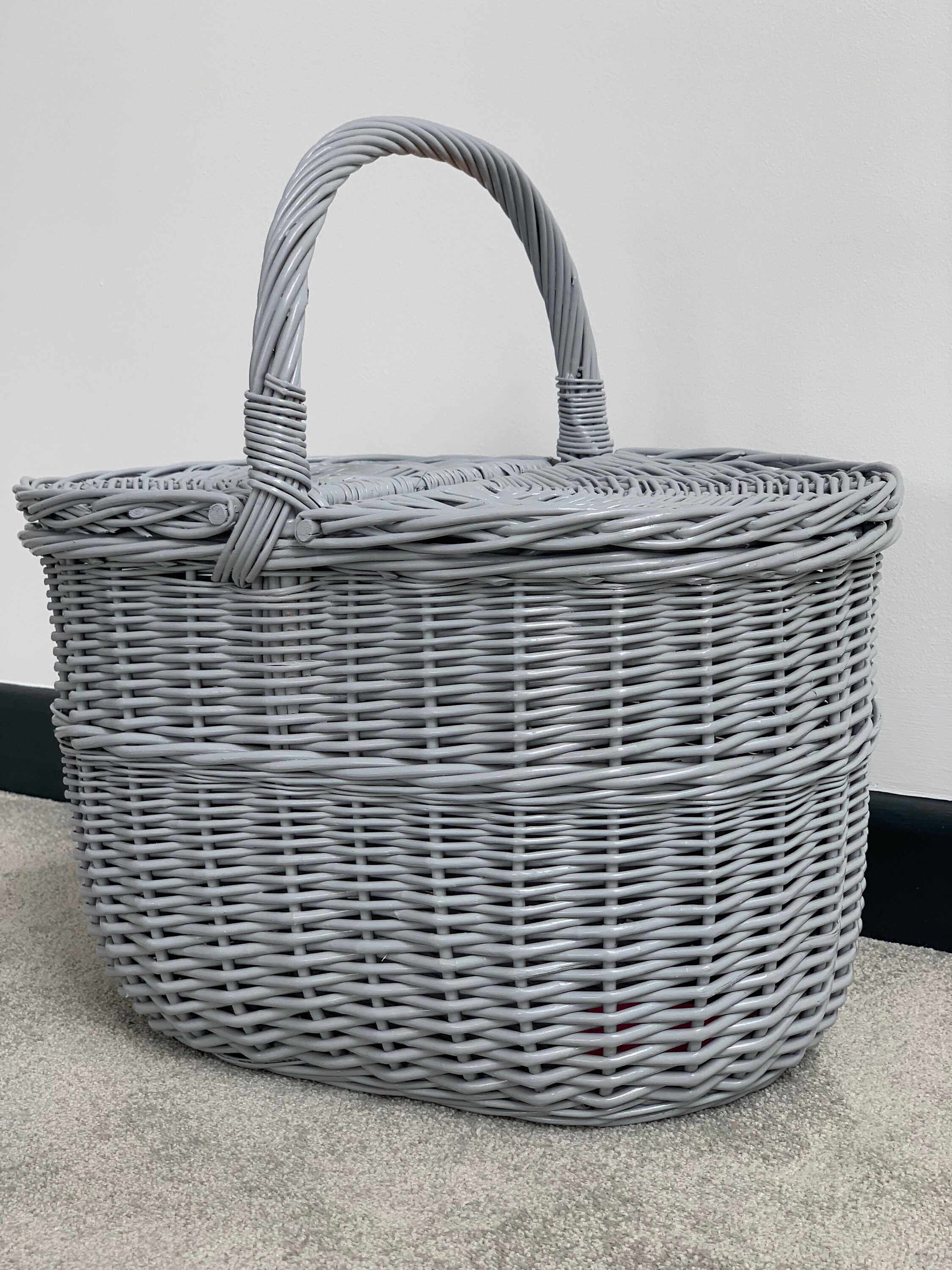 Home Delights Handmade Grey Oval Wicker Picnic Basket With Lid Etsy