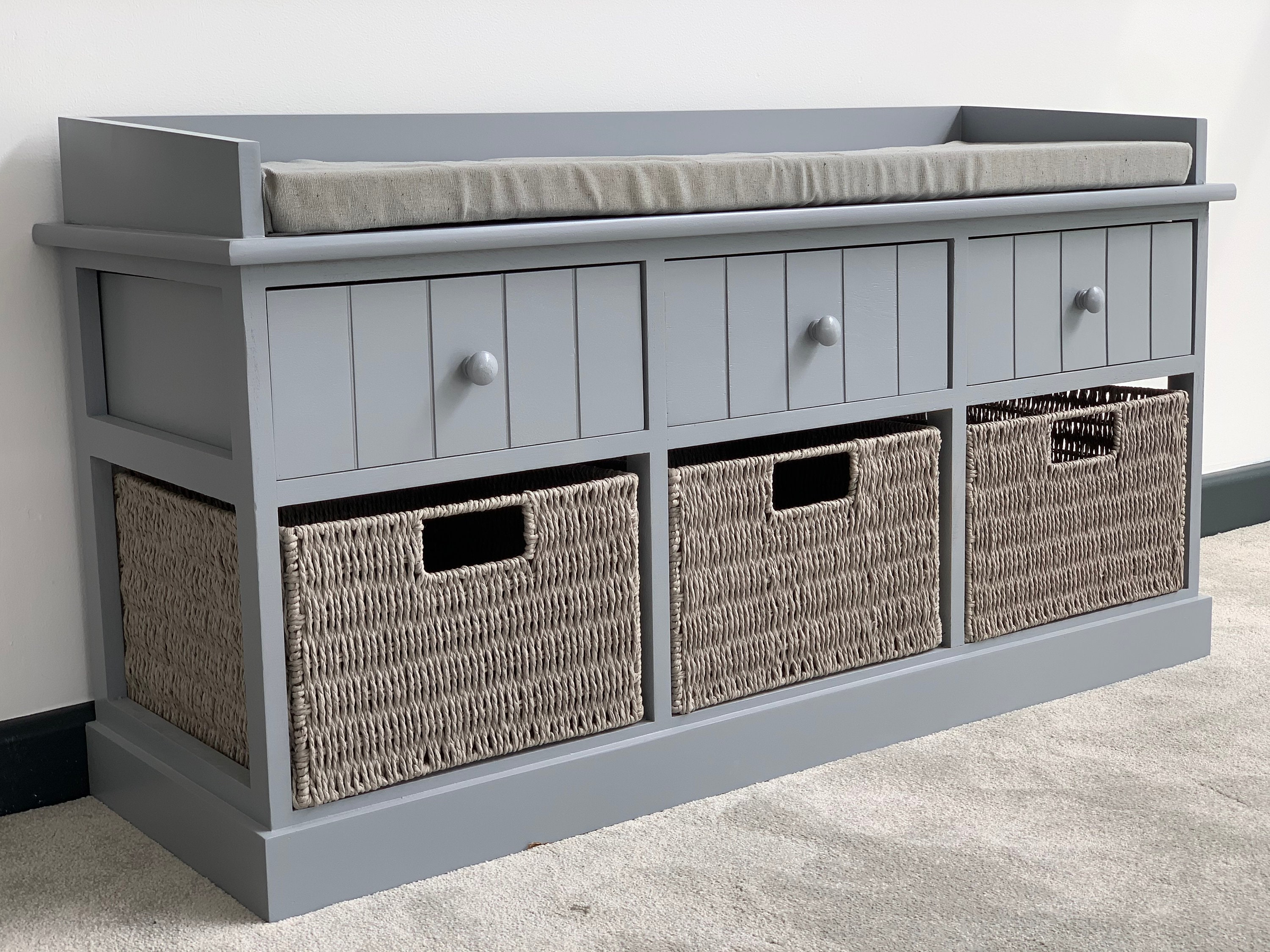 Home Delights Grey Storage Bench With 3 Baskets / Hallway Etsy