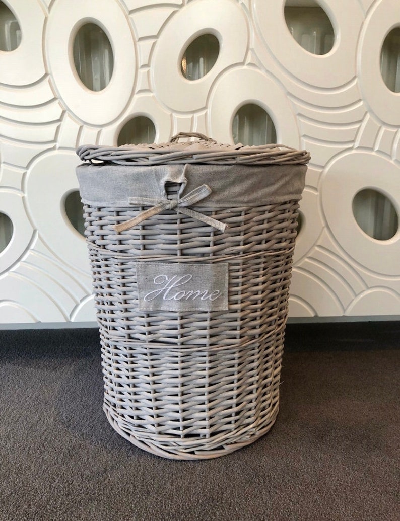 Large Grey Wicker Laundry Basket Home' Shabby Chic Rustic Etsy