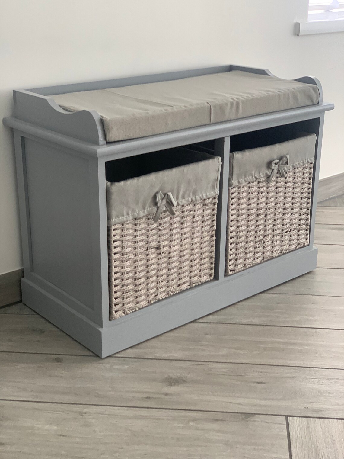 Home Delights Grey Storage Bench With 2 Baskets / Hallway Etsy