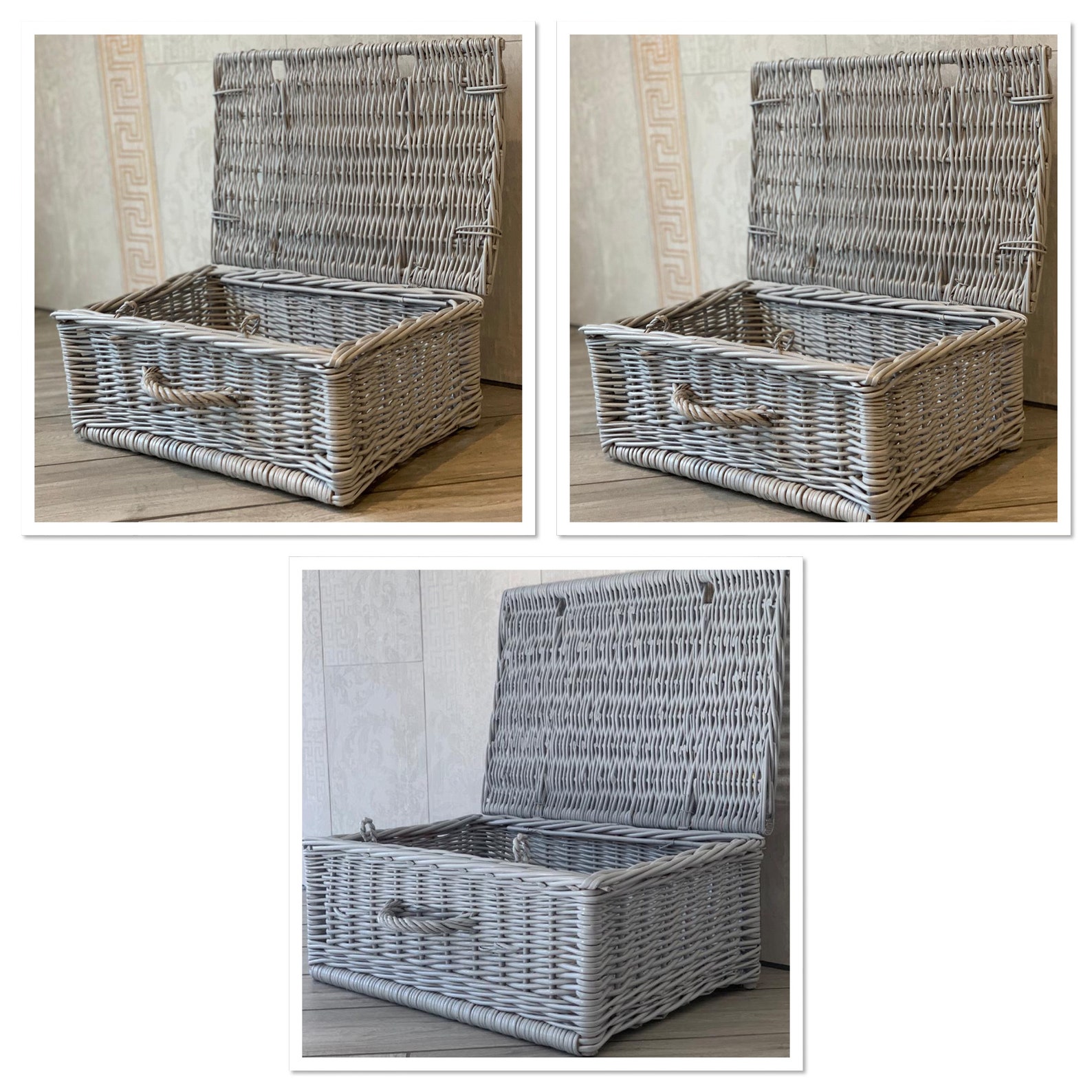 Grey Wicker Baskets With Lid / Hamper Baskets With Lid and Etsy UK