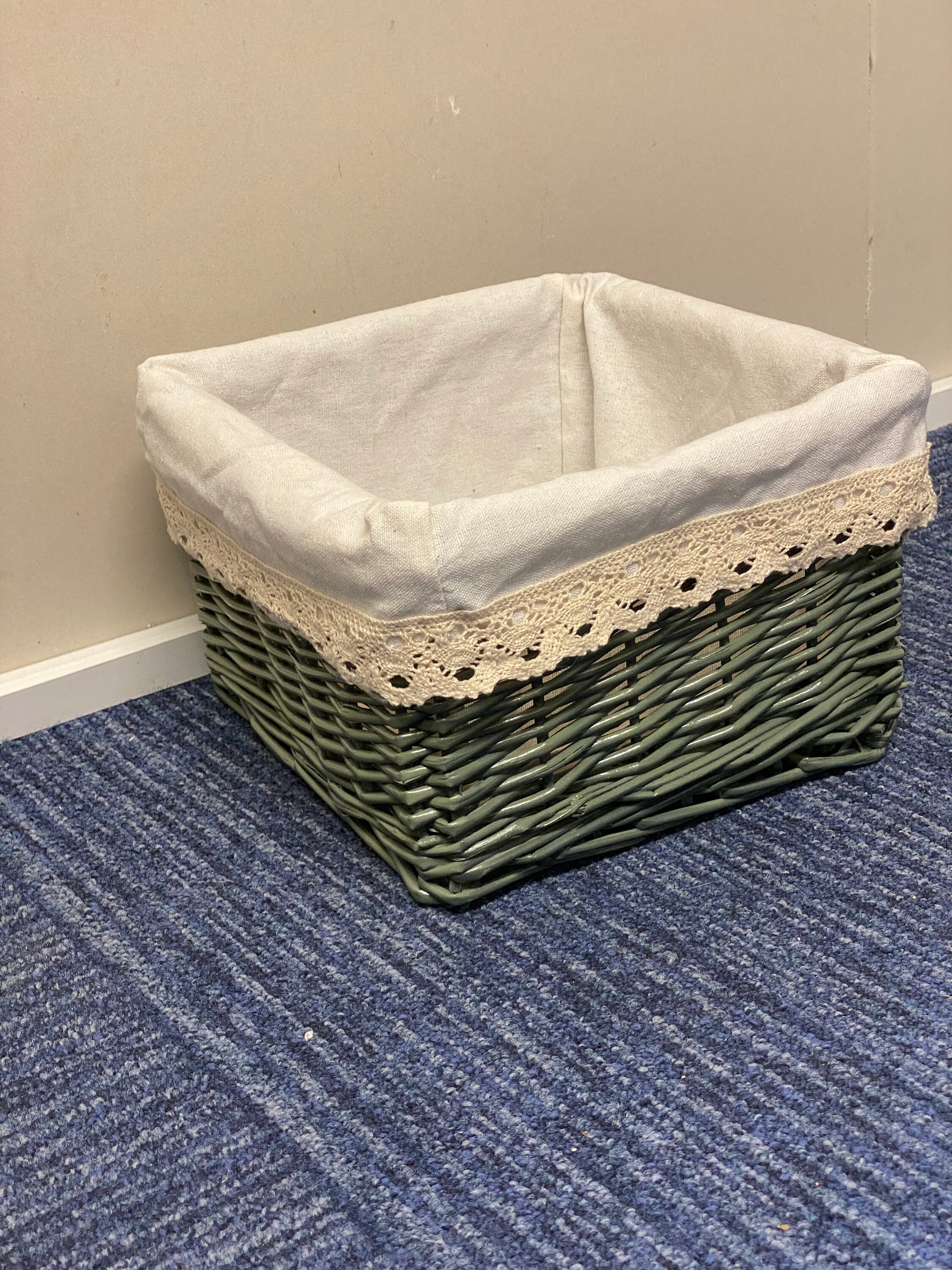 Small Sage Green Wicker Storage Baskets Lined Shabby Chic Etsy UK