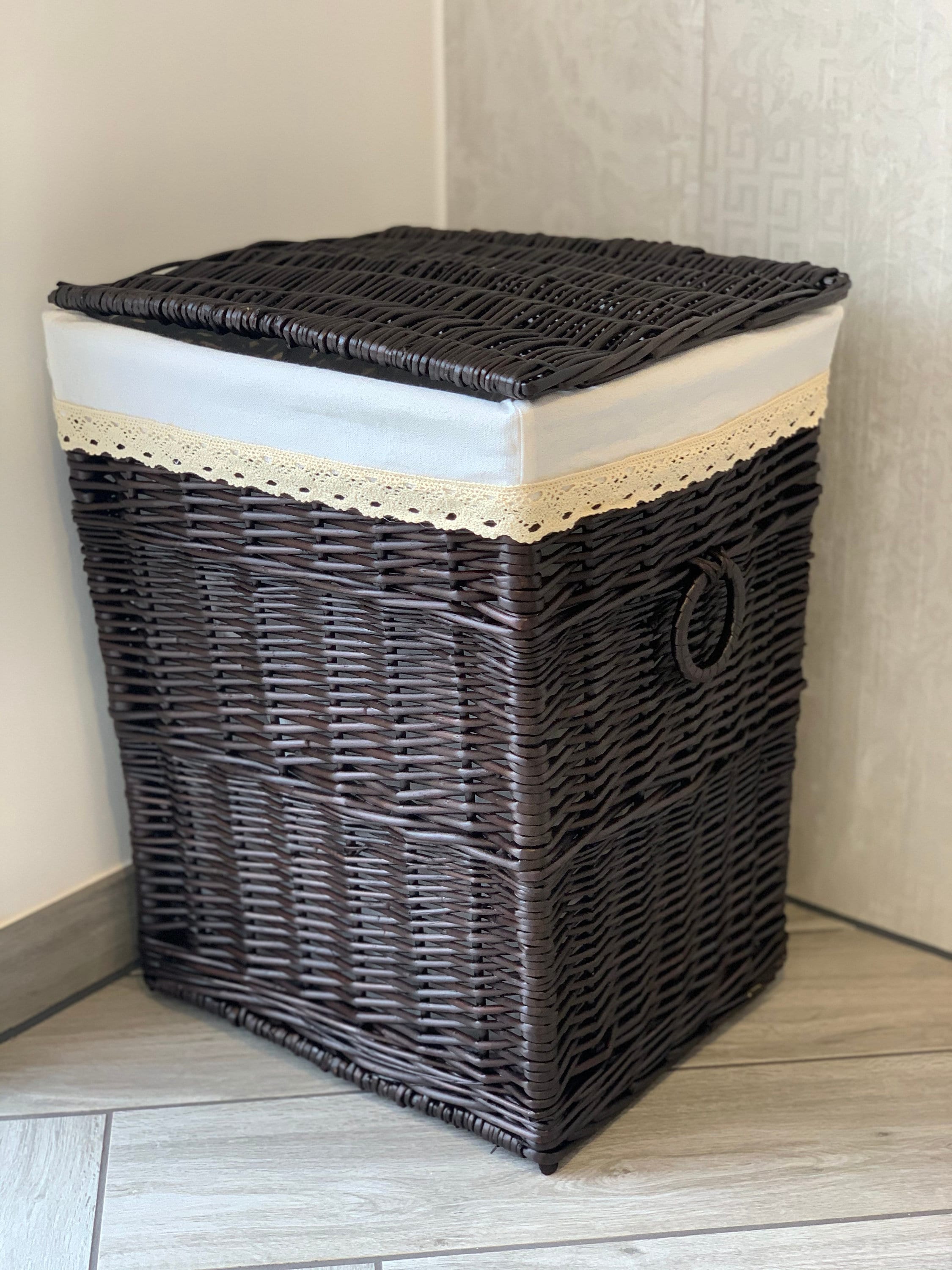 Large Dark Brown Chestnut Wicker Laundry Basket Shabby Chic Etsy UK