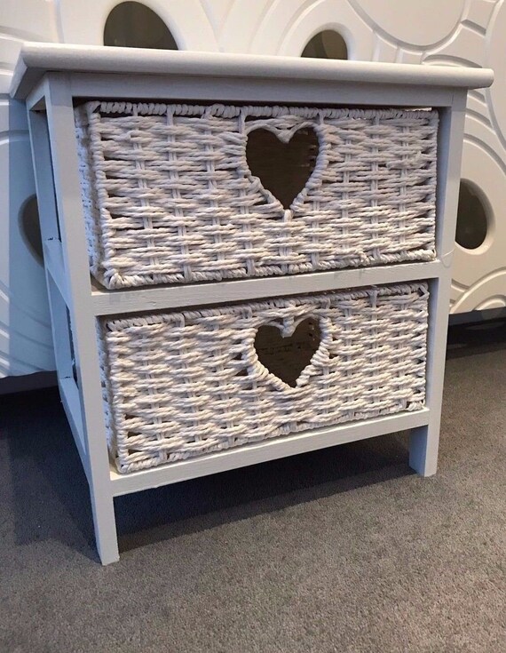 White Wicker Bedside Table Basket Small Drawers Shabby Chic White Wicker Bedside Table Basket Small