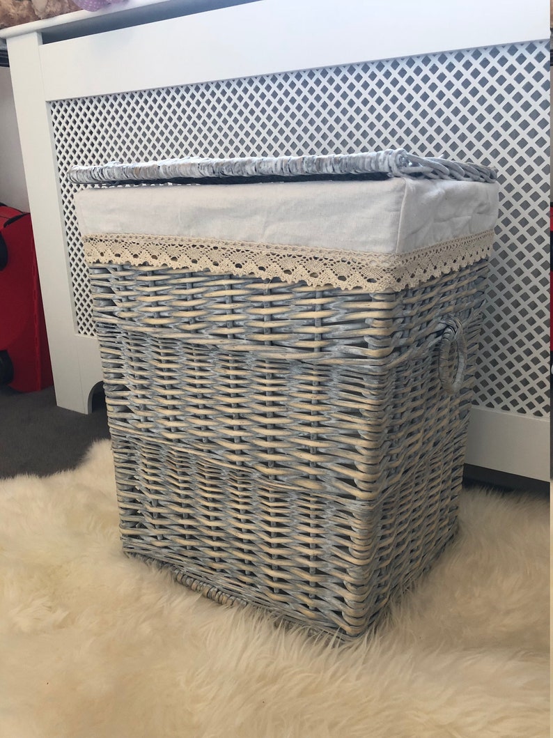 Large Grey Wicker Laundry Basket Shabby Chic Rustic Distressed Etsy