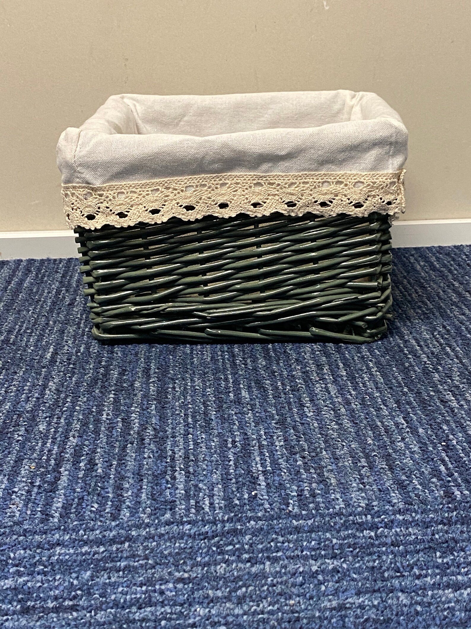 Small Sage Green Wicker Storage Baskets Lined Shabby Chic Etsy