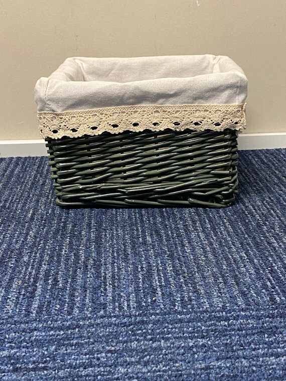 Small Sage Green Wicker Storage Baskets Lined Shabby Chic Etsy UK