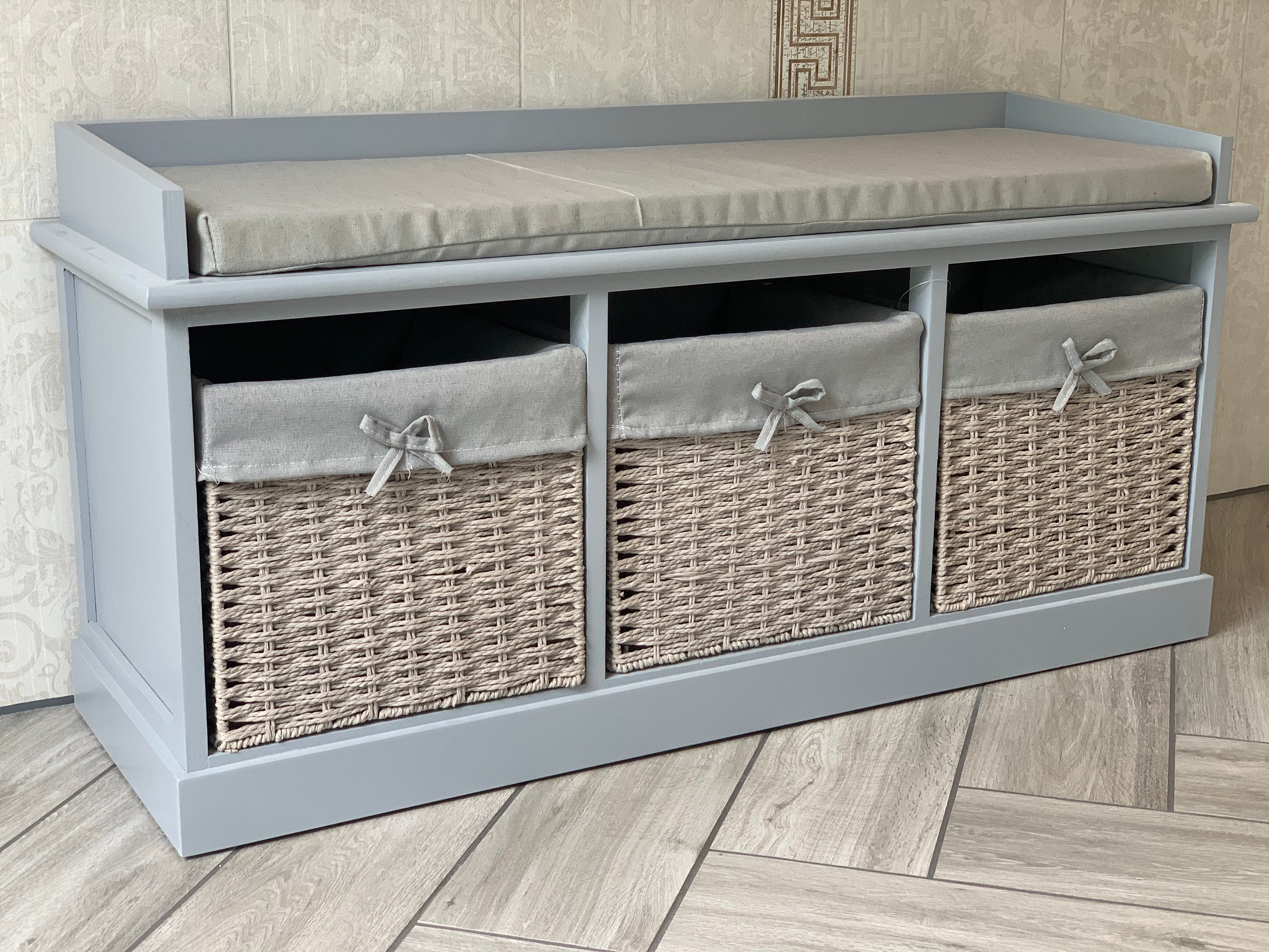 Home Delights Grey Storage Bench With 3 Baskets / Hallway | Etsy
