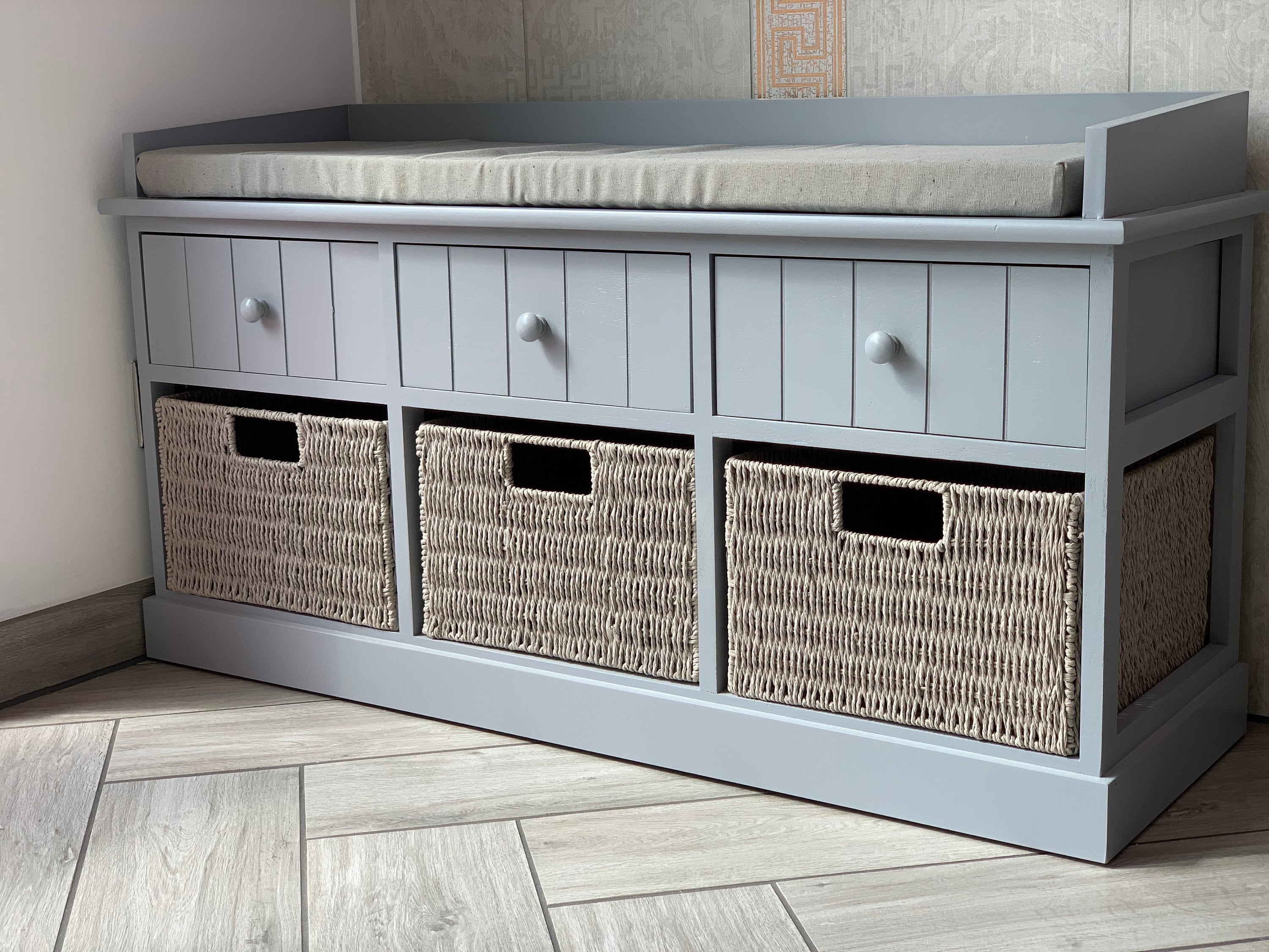 Elegant Grey Storage Bench With Baskets and Drawers Sturdy Etsy UK