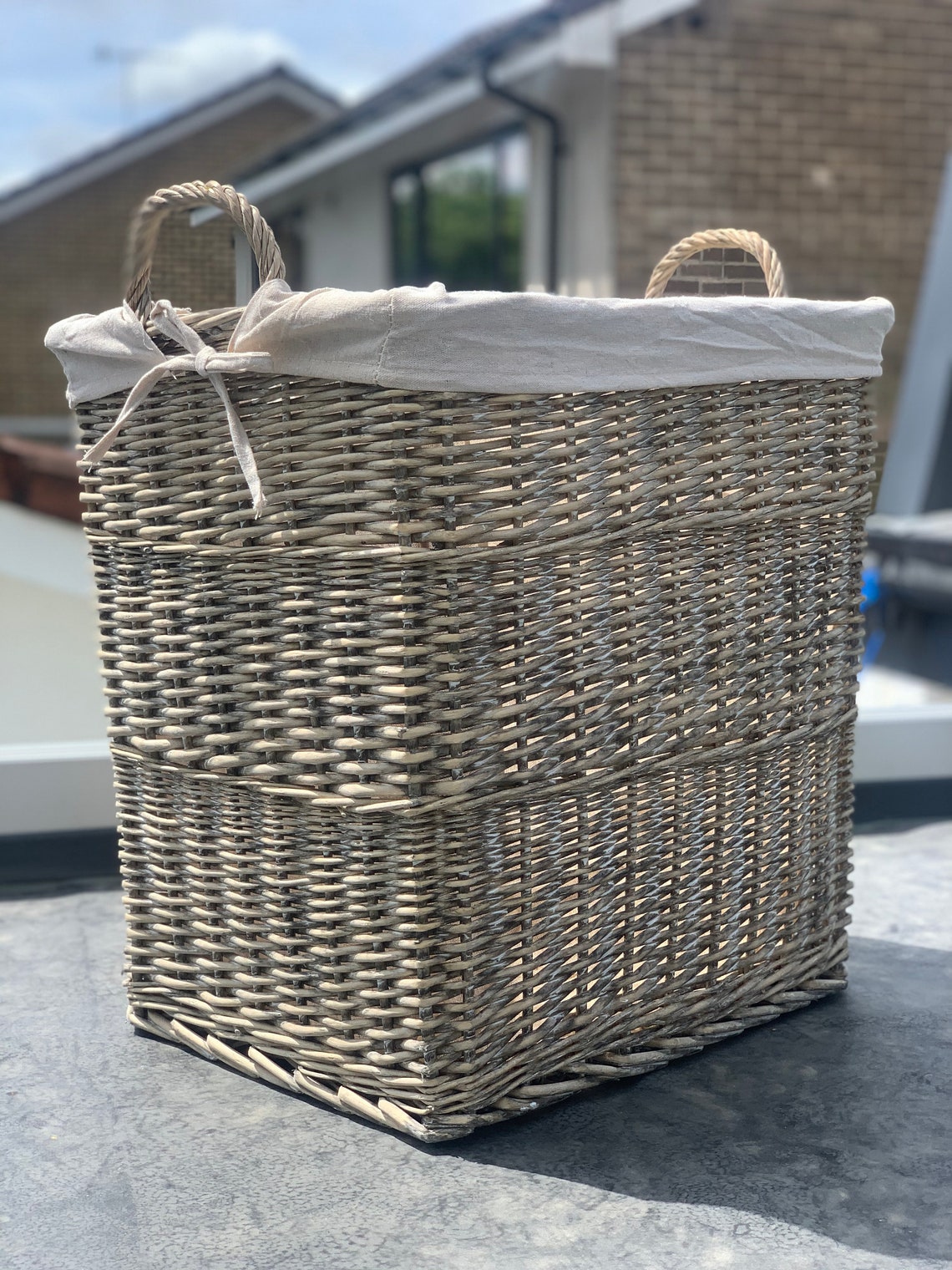 Extra Large Willow Storage Basket Lined With Handles Etsy