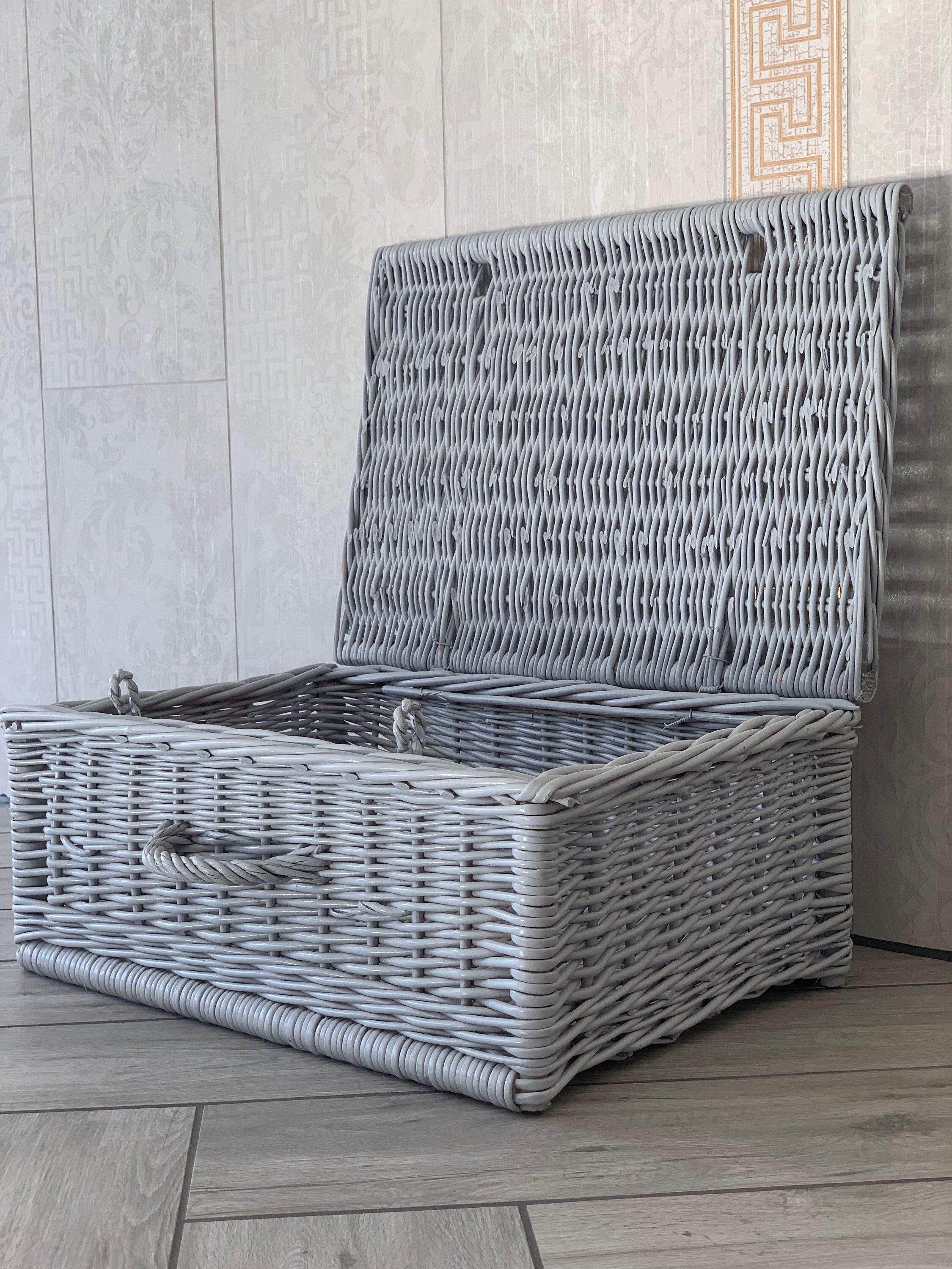 Grey Hamper Basket With Lid / Extra Large Size Picnic Basket Etsy