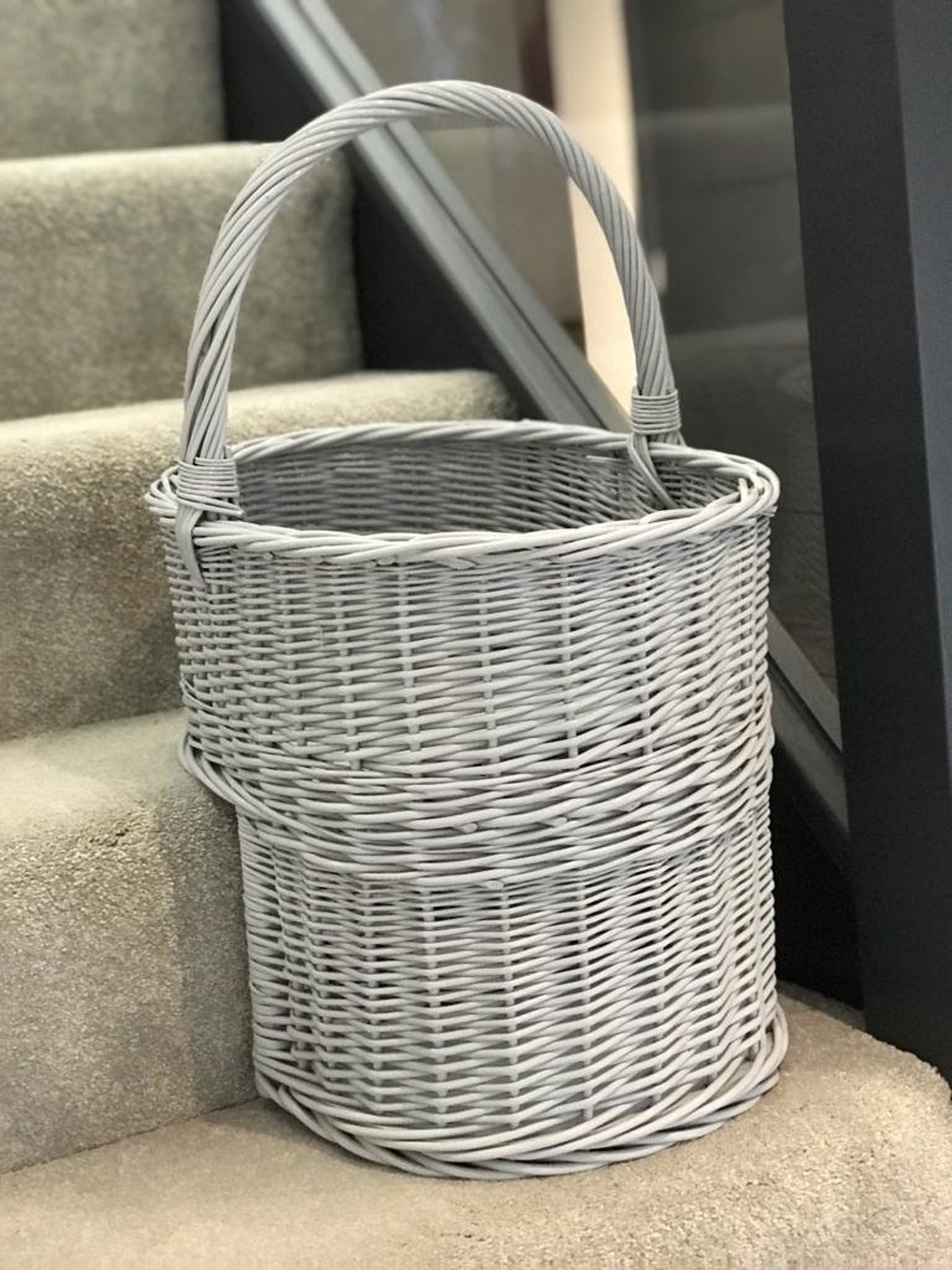 Home Delights Grey Wicker Stairs Basket / Storage Declutter Etsy