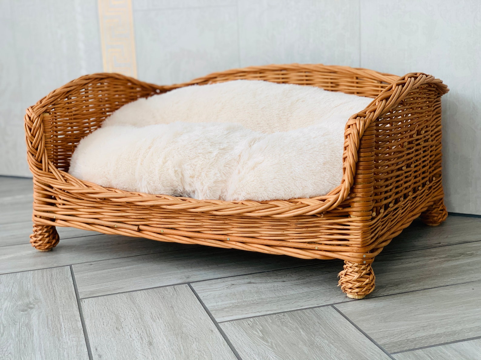 Luxury Wicker Dog Bed Handmade Settee Sofa Style With Legs Etsy