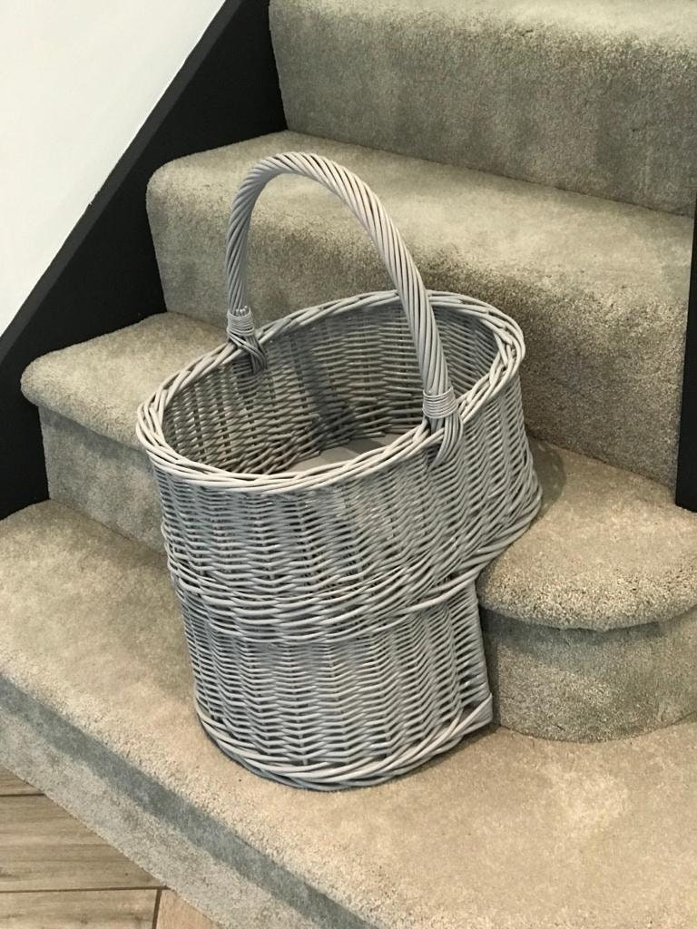 Home Delights Grey Wicker Stairs Basket / Storage Declutter Etsy
