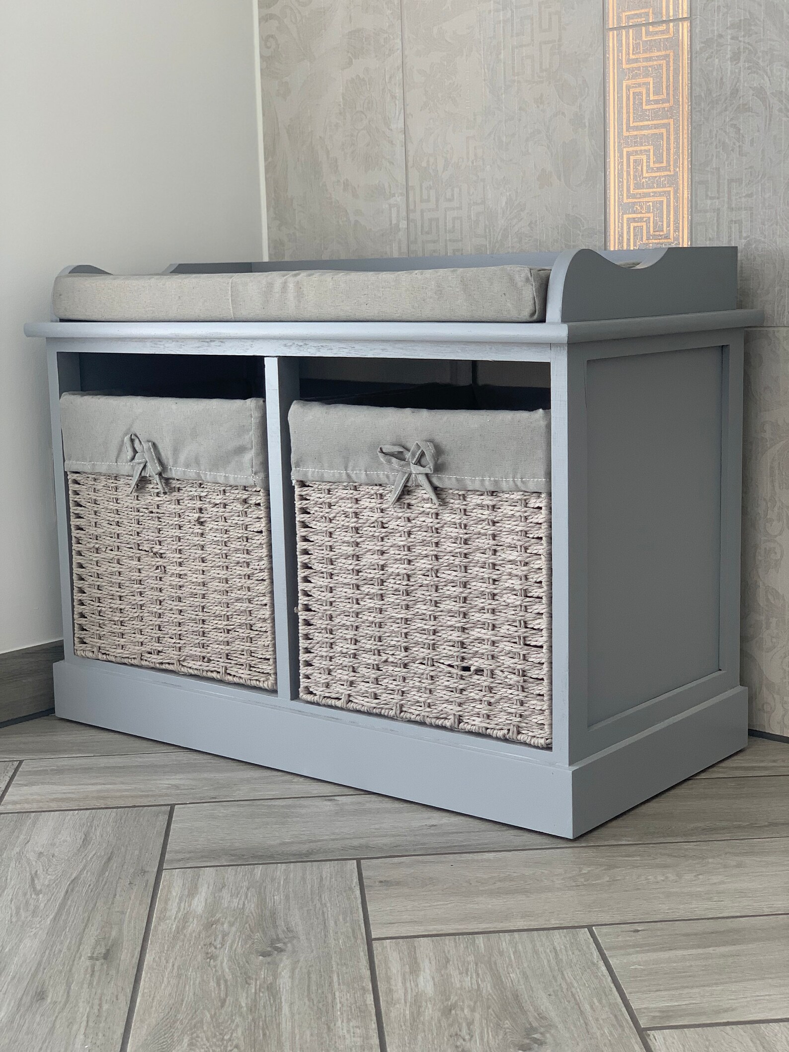 Home Delights Grey Storage Bench With 2 Baskets / Hallway Etsy