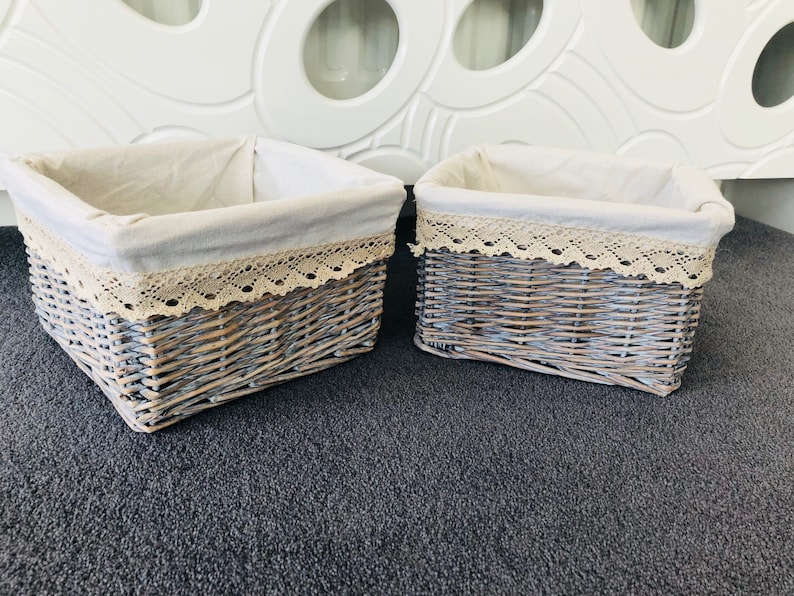 2x Small Grey Wicker Storage Baskets Shabby Chic Rustic Etsy UK