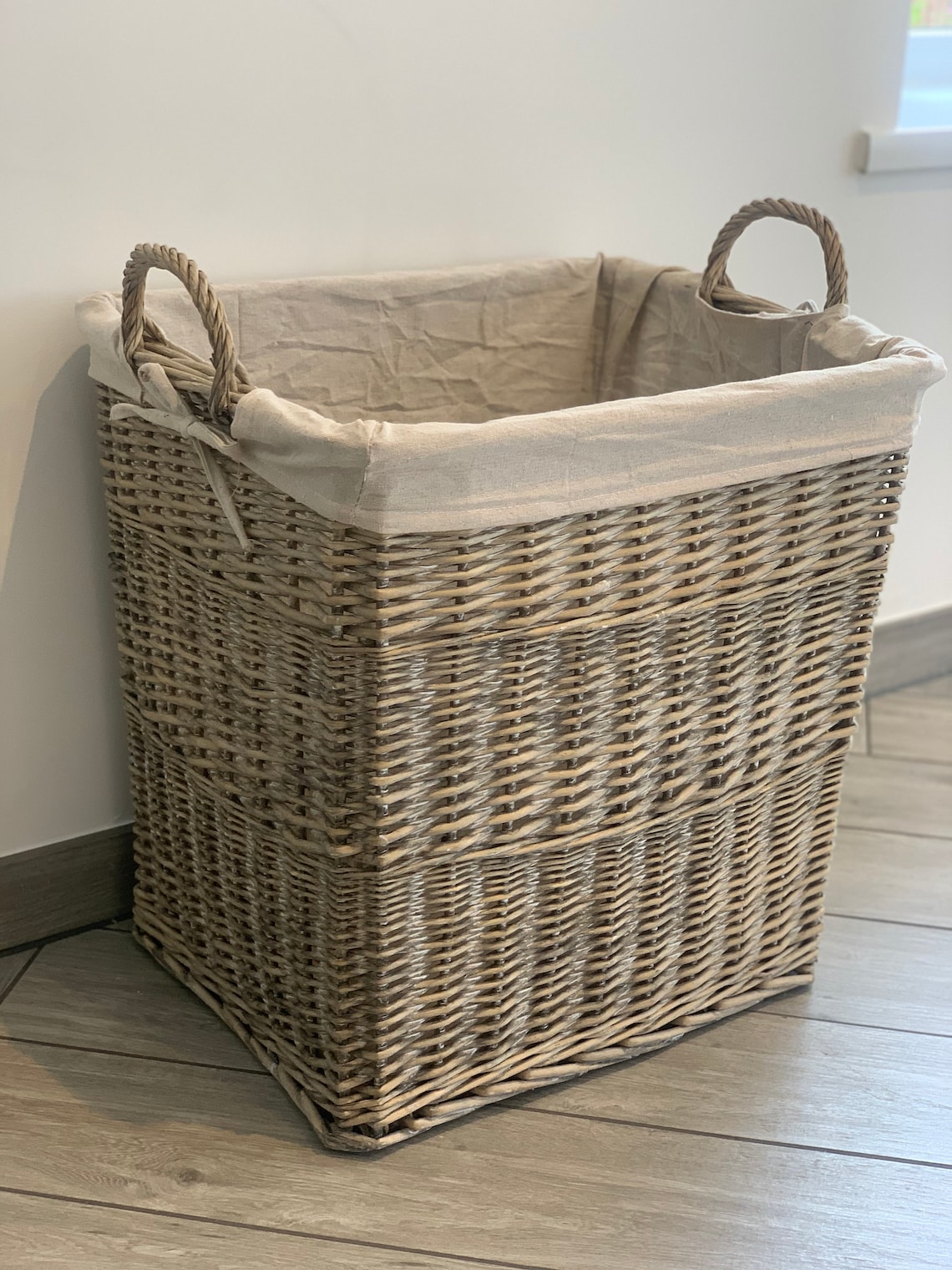 Extra Large Willow Storage Basket Lined With Handles Etsy