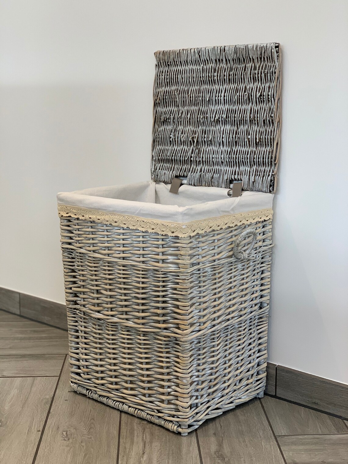 Large Grey Wicker Laundry Basket Shabby Chic Rustic Distressed Etsy