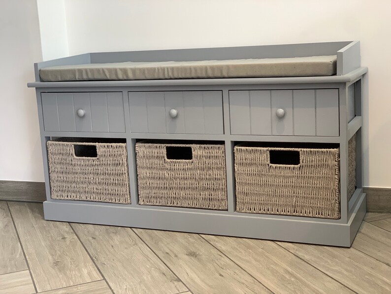 Elegant Grey Storage Bench With Baskets and Drawers Sturdy Etsy UK
