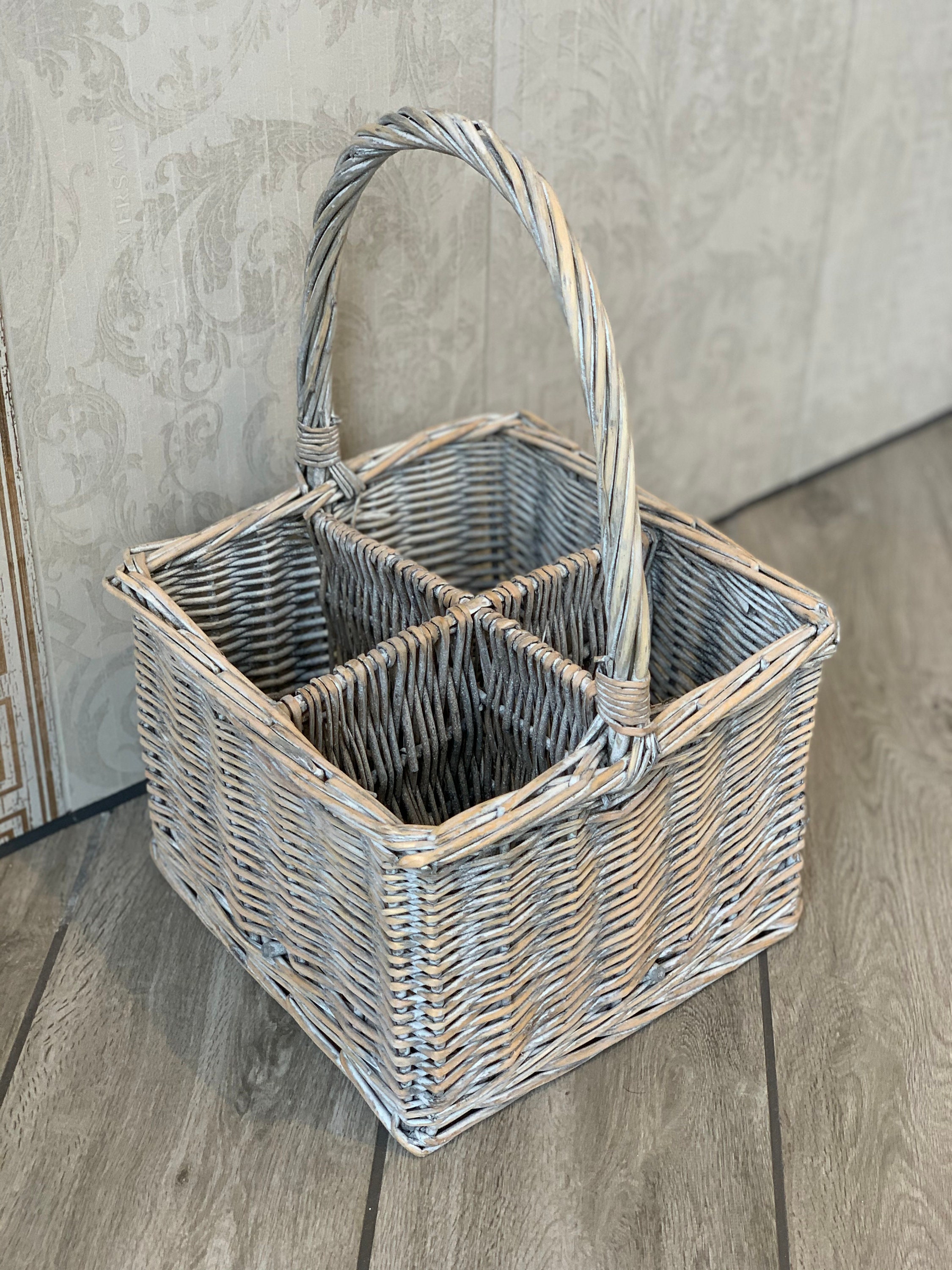 Grey Wicker Wine Holder Rattan Picnic Summer Basket Garden Etsy