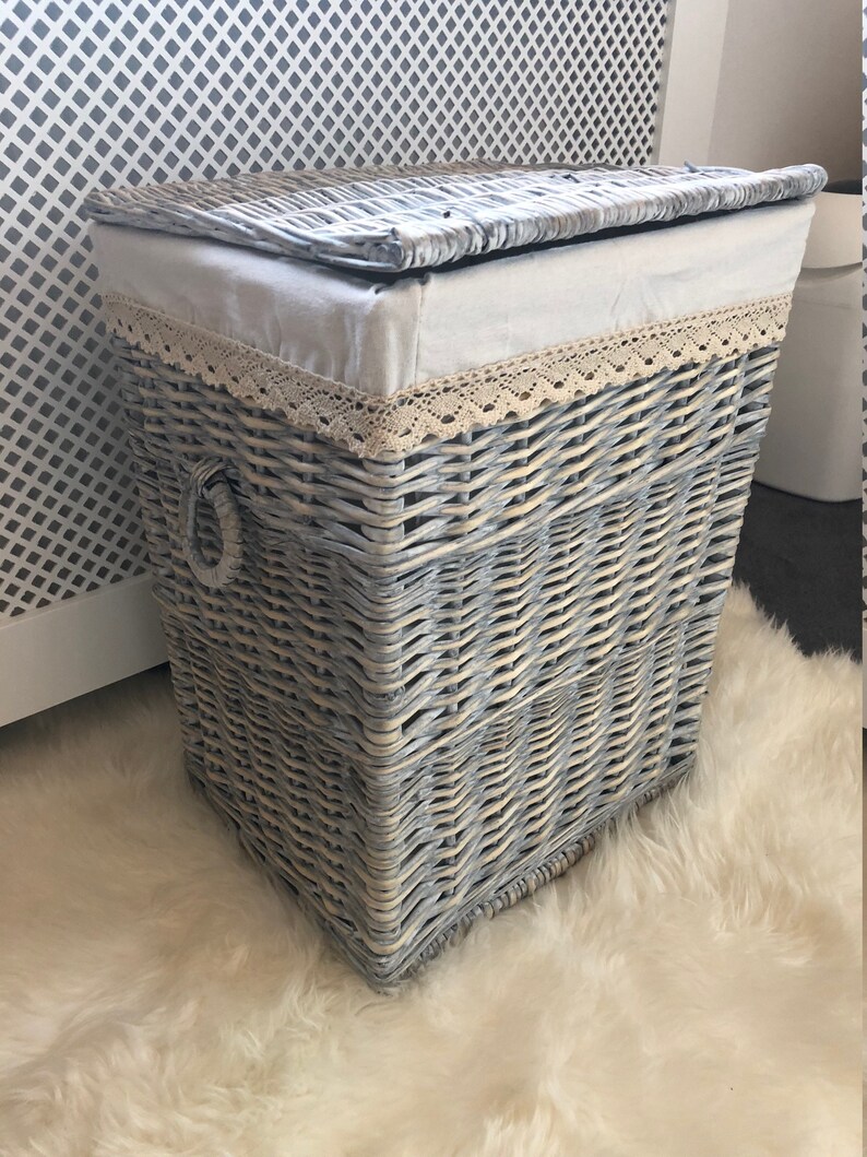 Large Grey Wicker Laundry Basket Shabby Chic Rustic Distressed Etsy