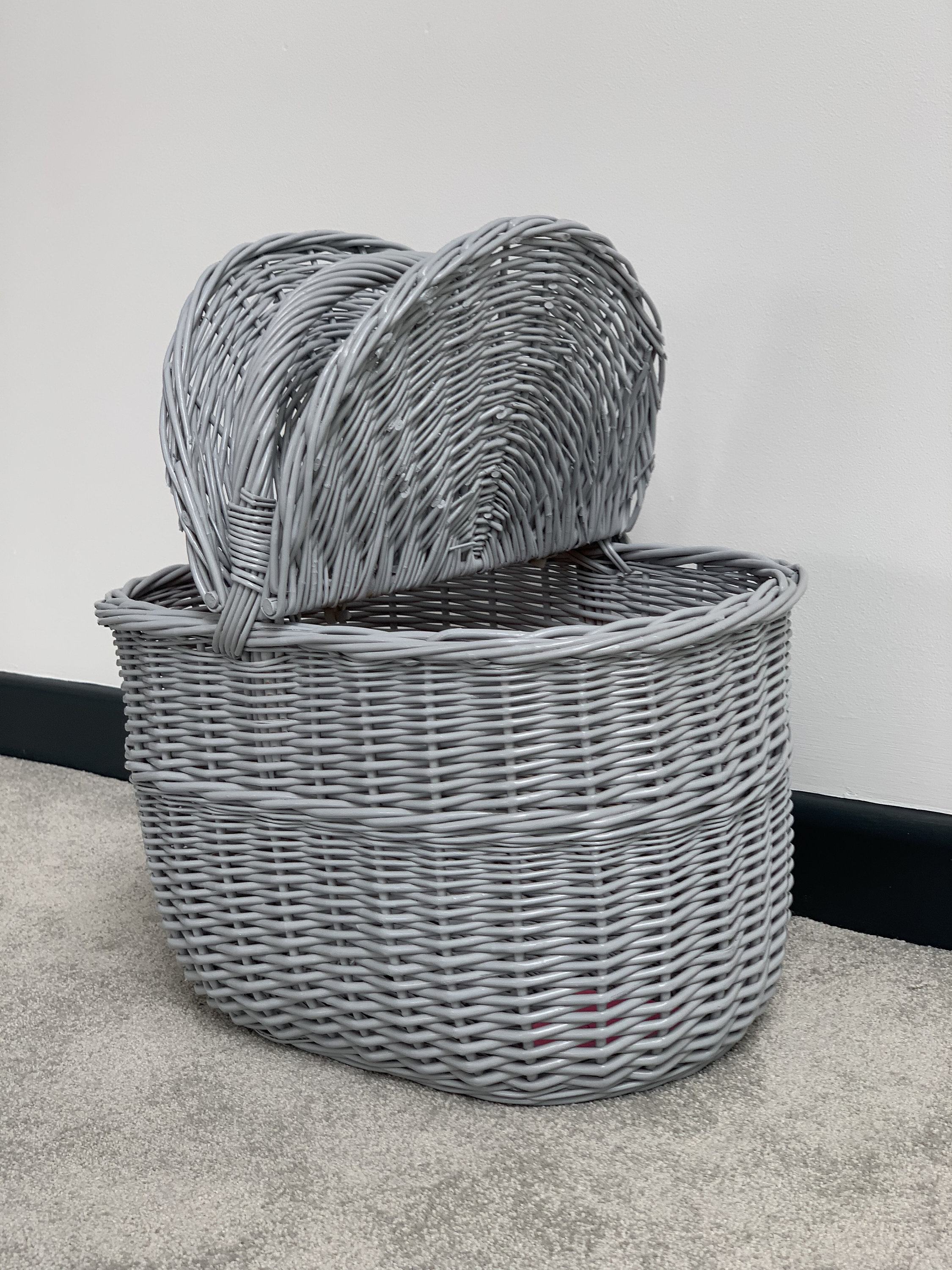 Home Delights Handmade Grey Oval Wicker Picnic Basket With Lid Etsy
