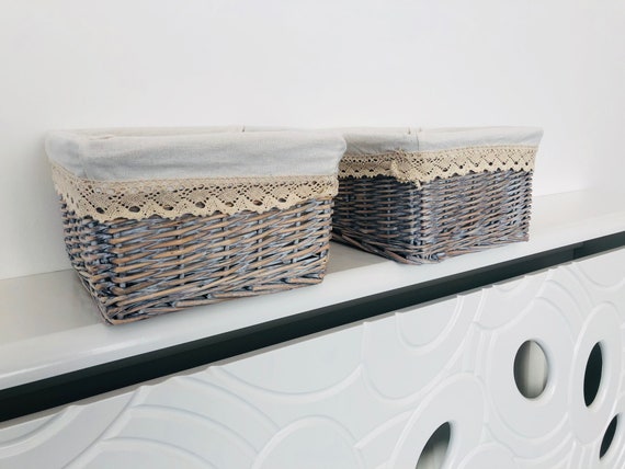 2x Small Grey Wicker Storage Baskets Shabby Chic Rustic Singapore 2x Small Grey Wicker Storage Baskets, Wicker Basket Storage Solutions