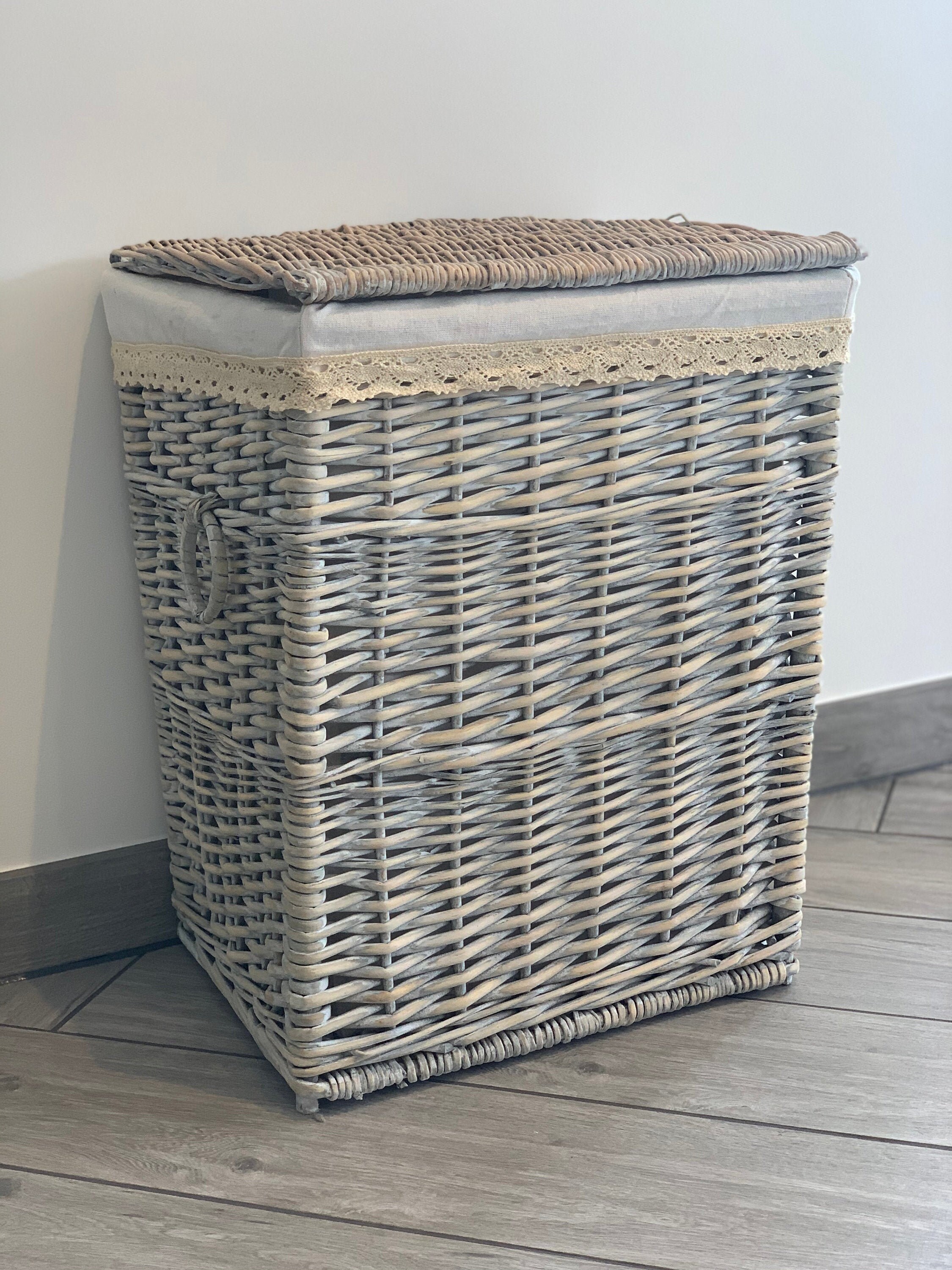 Large Grey Wicker Laundry Basket Shabby Chic Rustic Distressed Etsy