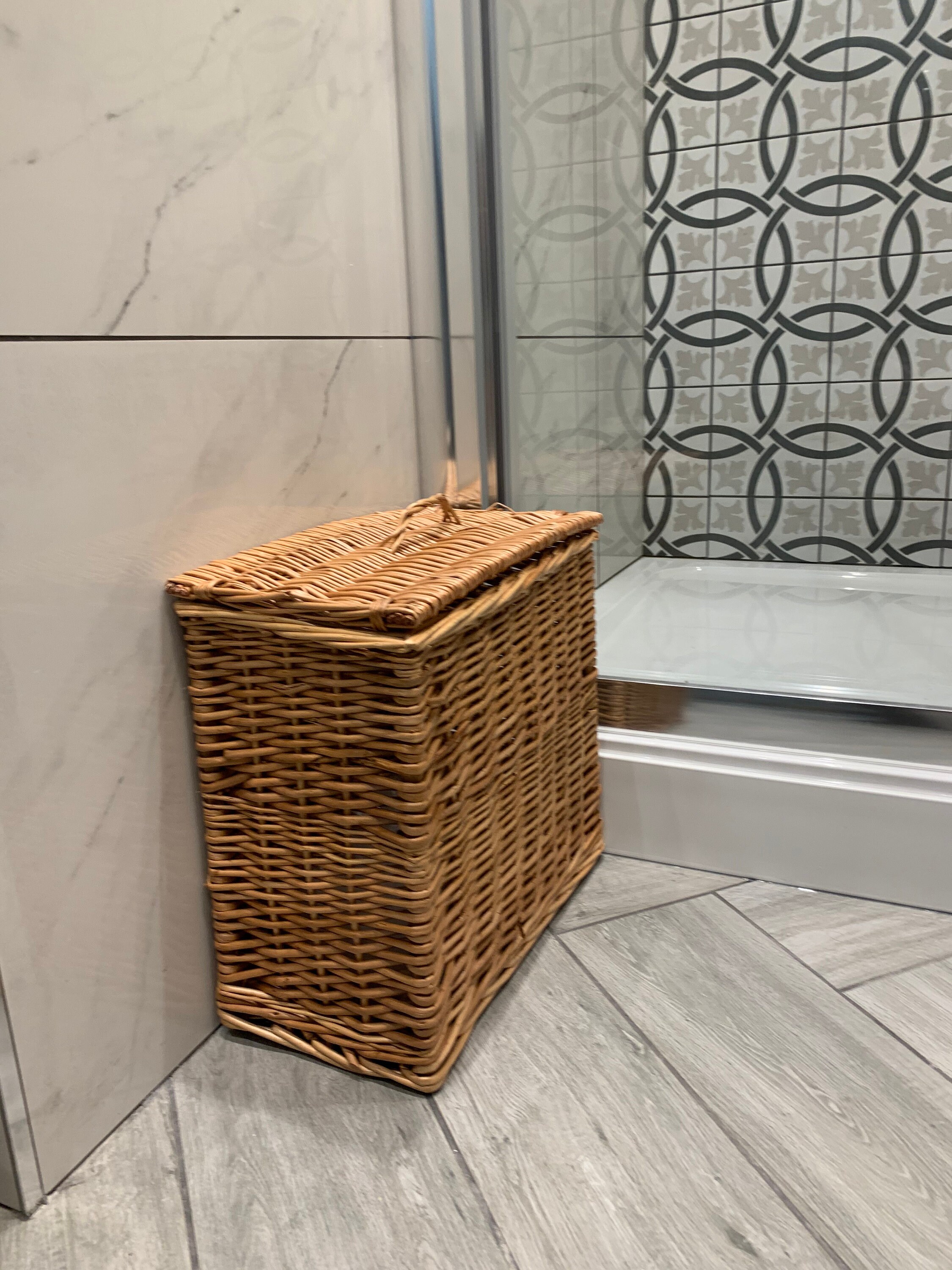 New Wicker Bathroom Storage Unit With Lid Natural Handmade Etsy